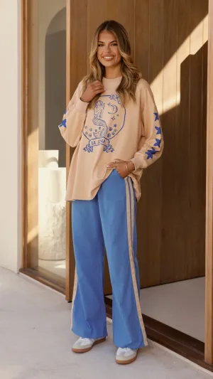 La Sirena Long Sleeve Top and Pants Set - Beige / Blue Billy J