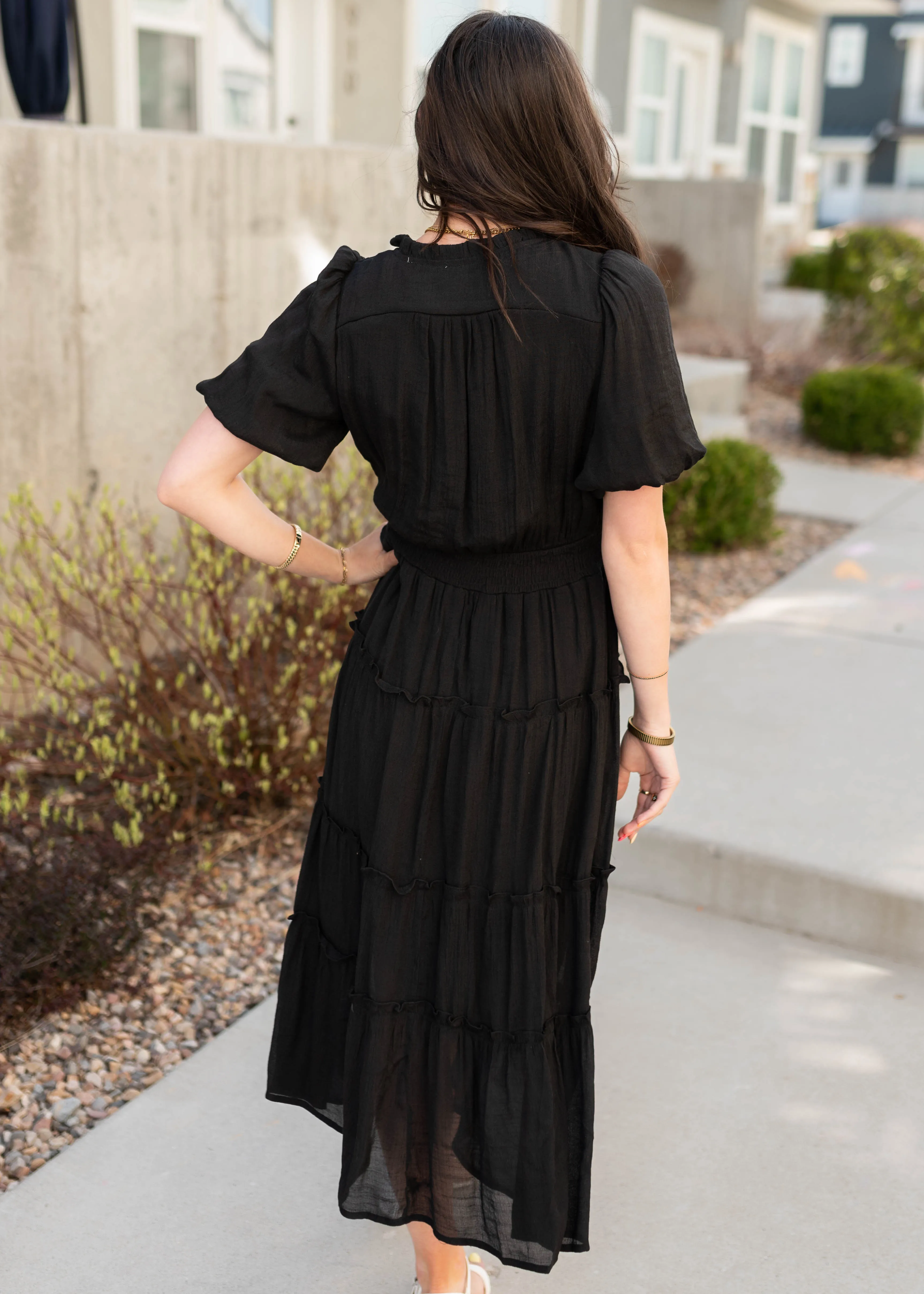 Lindsey Black Puff Sleeve Dress