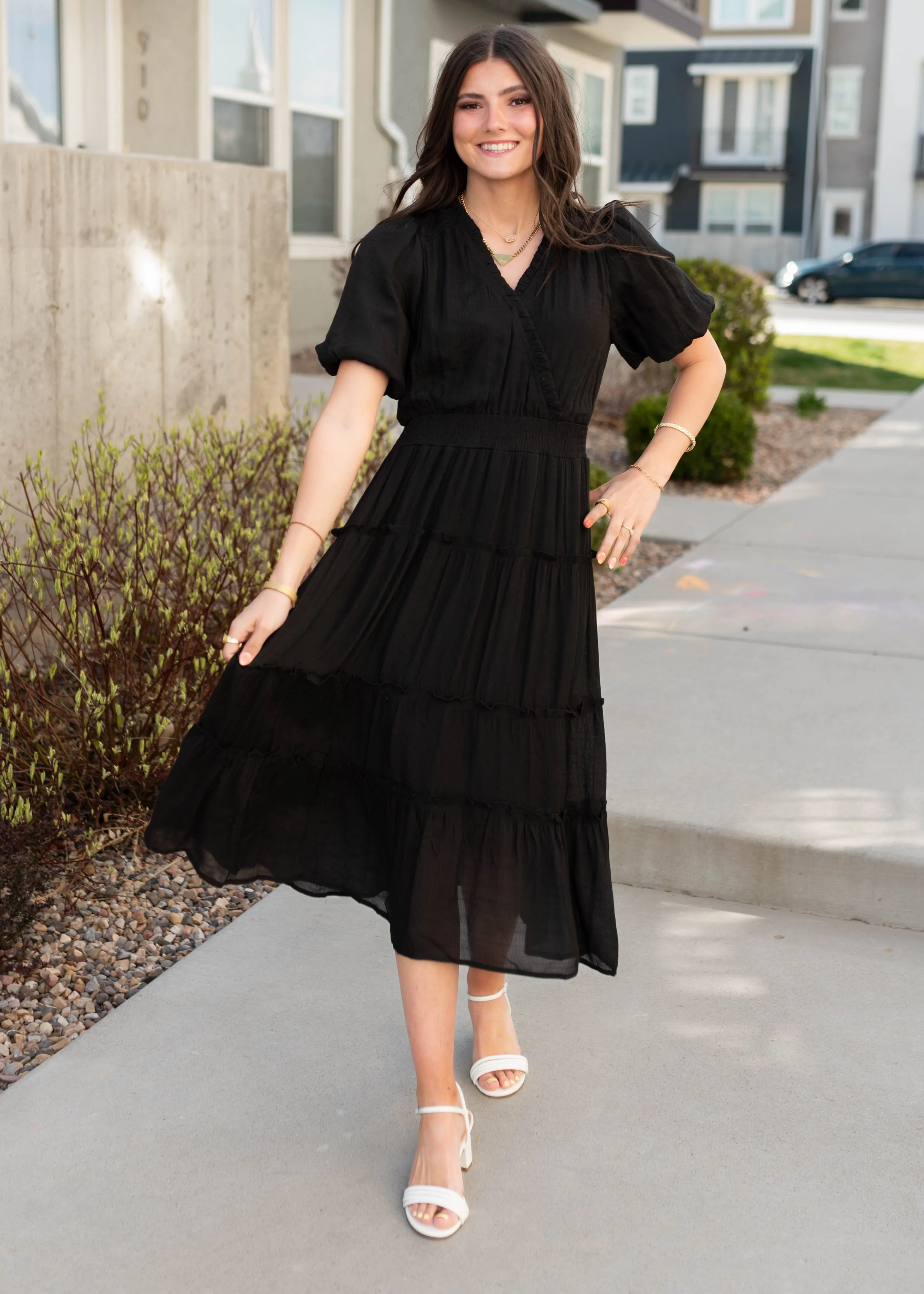 Lindsey Black Puff Sleeve Dress