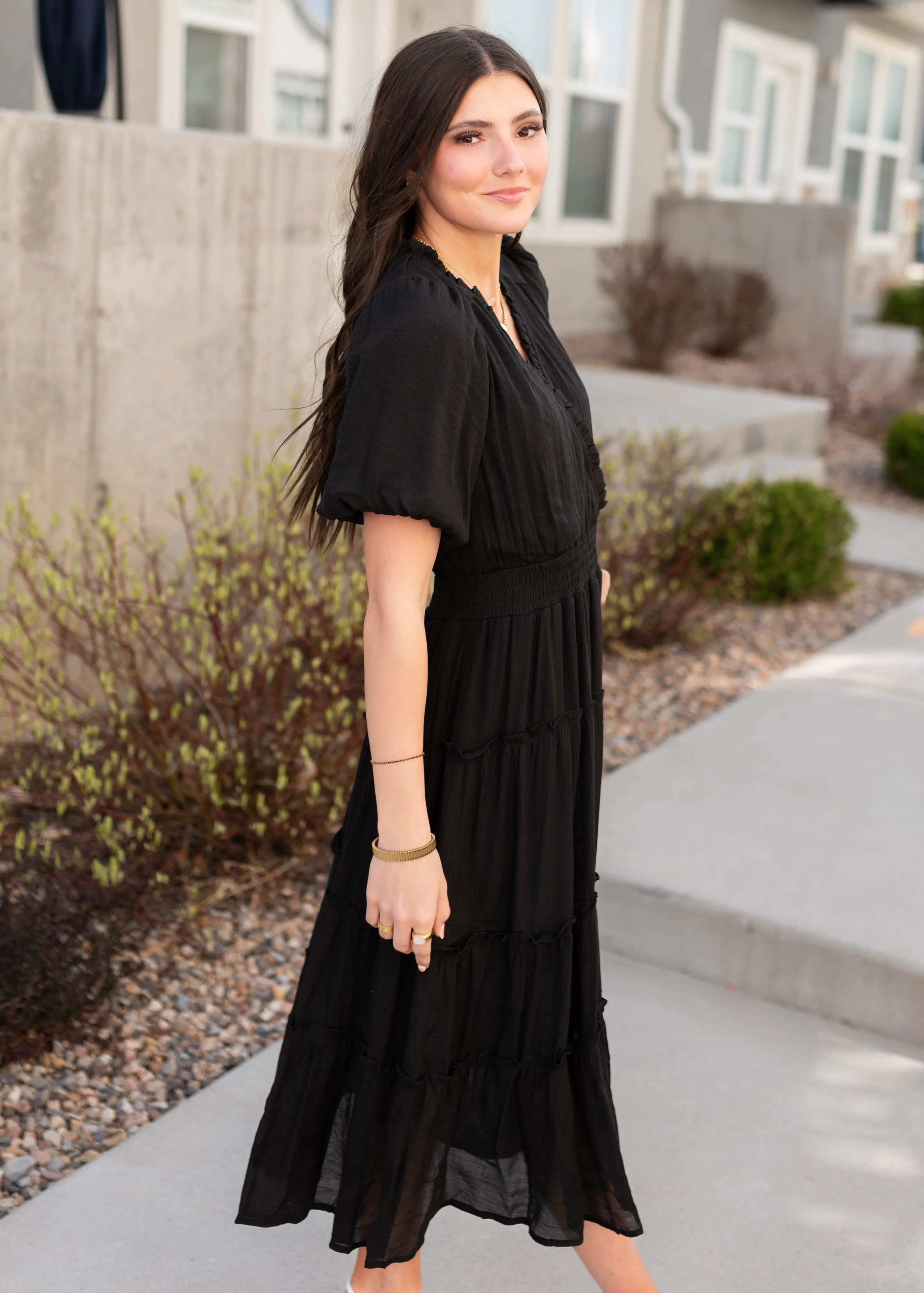 Lindsey Black Puff Sleeve Dress