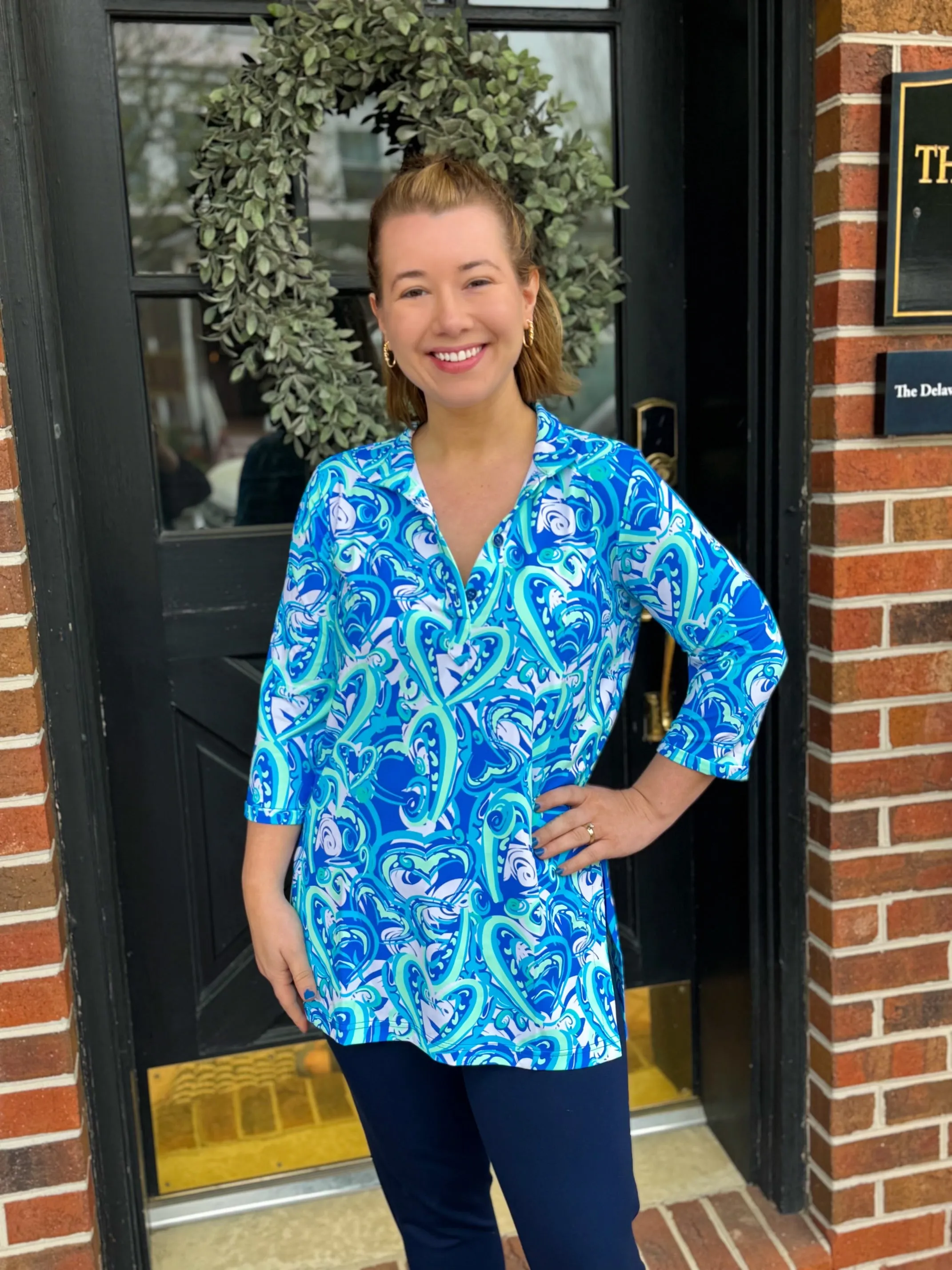 Lulu B Blue Hearts Button Tunic