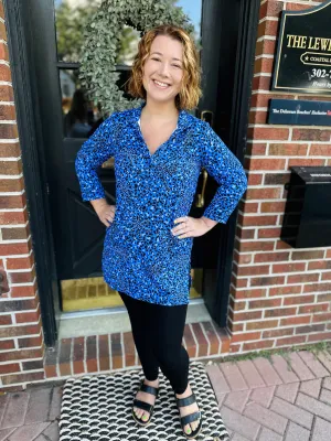 Lulu B Blue Leopard Button Tunic