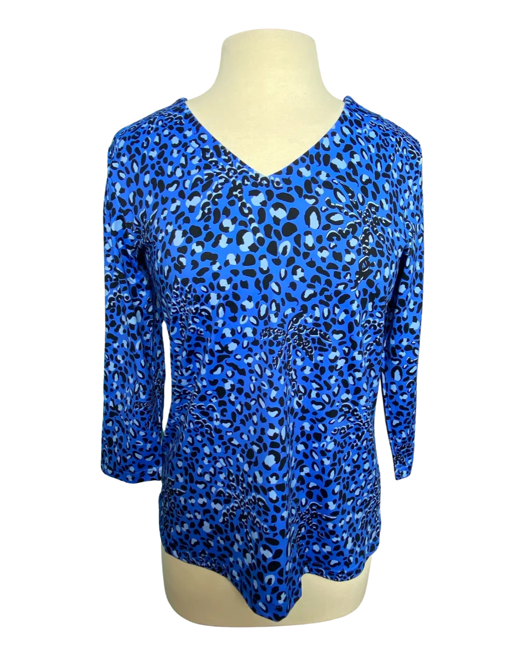 Lulu B Blue Leopard V-Neck 3/4 Sleeve Top