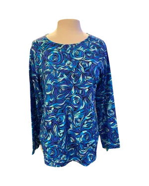 Lulu B Blue Roses Scoop Neck Pocket 3/4 Sleeve Top