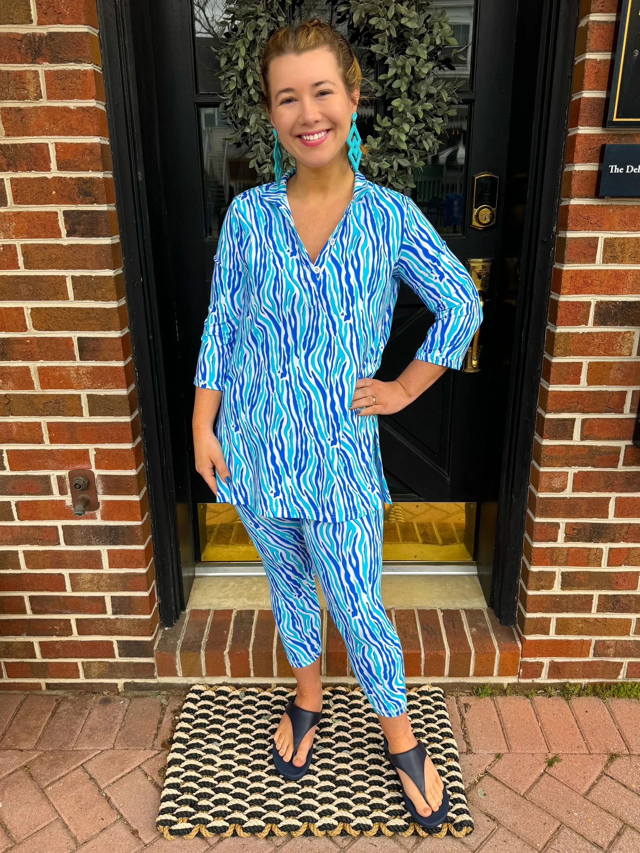 Lulu B Blue Zebra Button Tunic