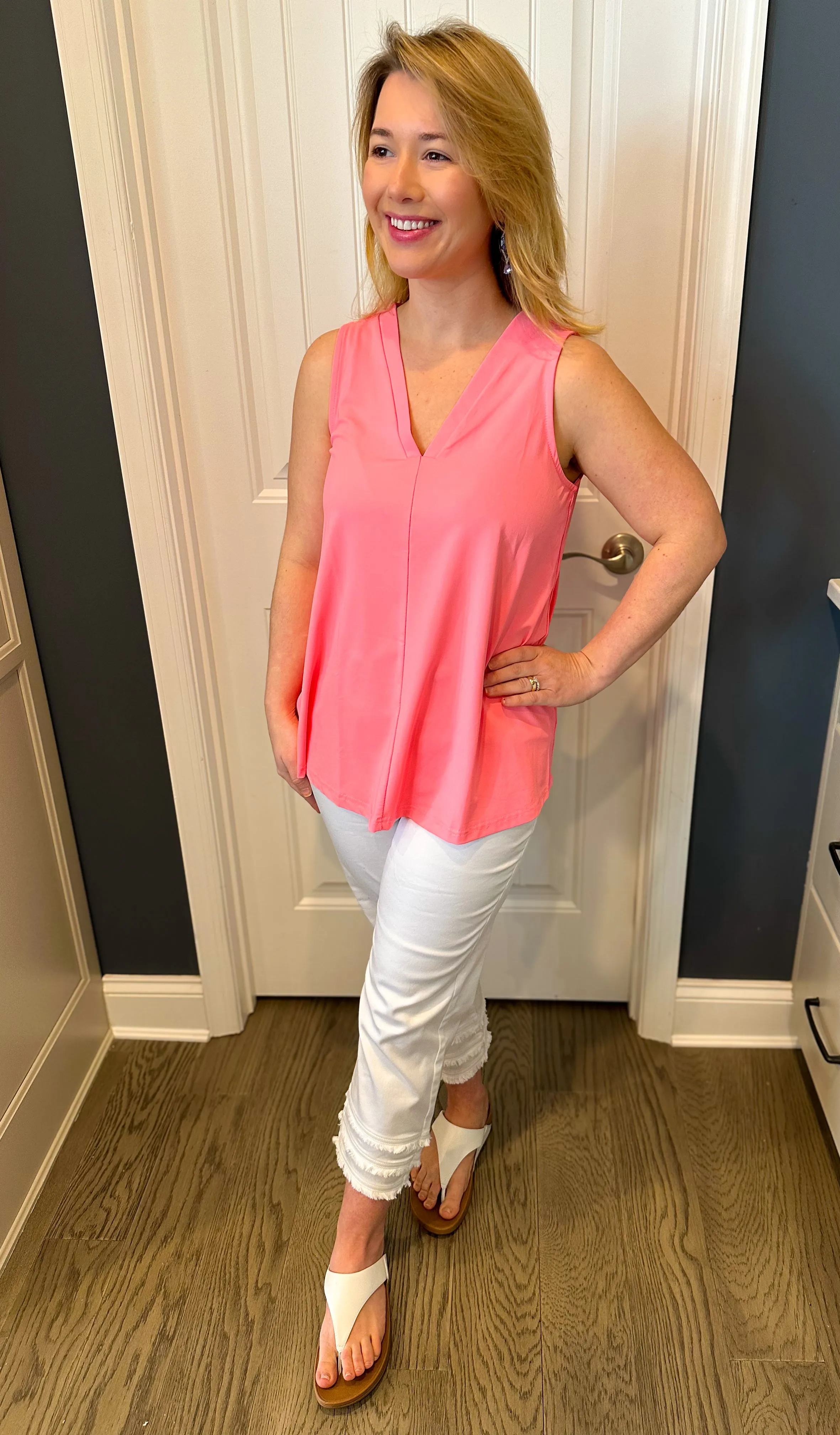 Lulu B Clearwater Coral Sleeveless V-Neck Top