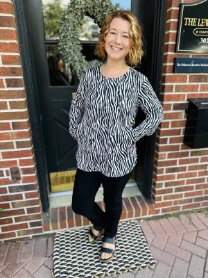 Lulu B Cream Zebra Scoop Neck Pocket Top