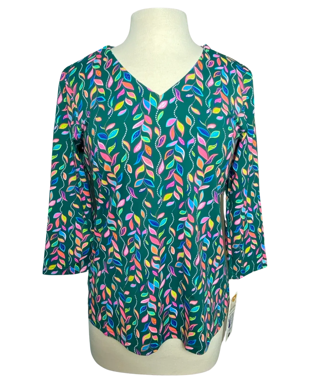 Lulu B Leaves V-Neck 3/4 Sleeve Top