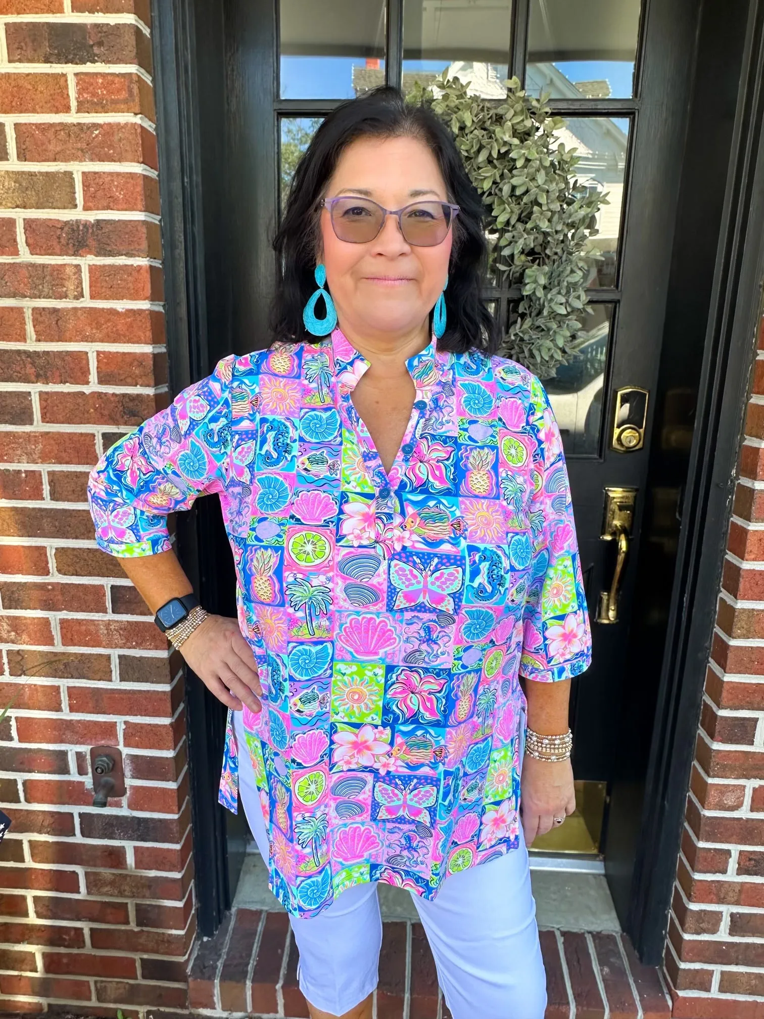Lulu B Multicolor Mosaic Button Tunic