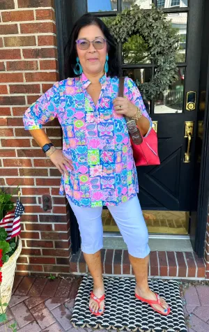 Lulu B Multicolor Mosaic Button Tunic