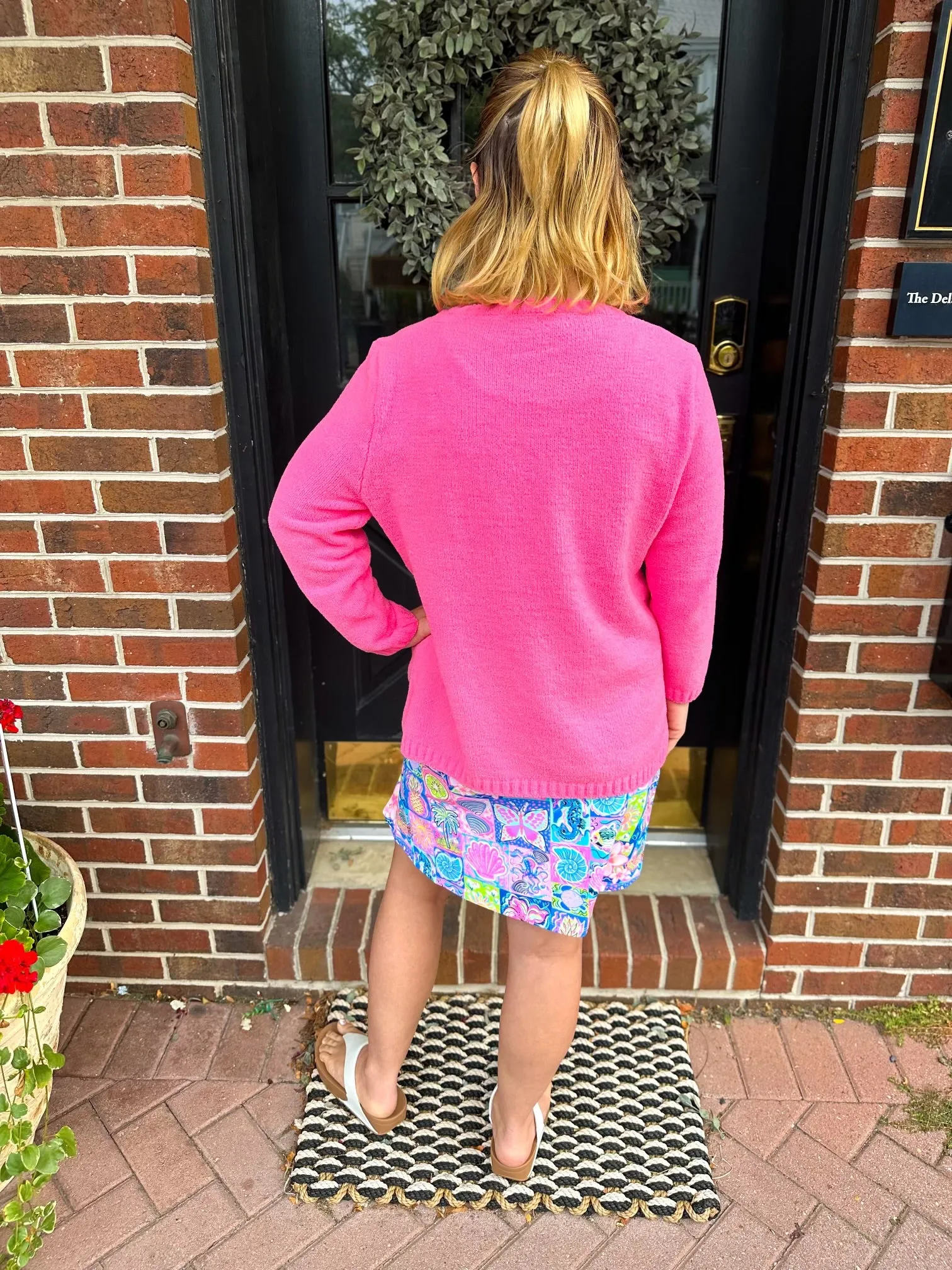 Lulu B Pink Chenille Anchor Embroidered Sweater