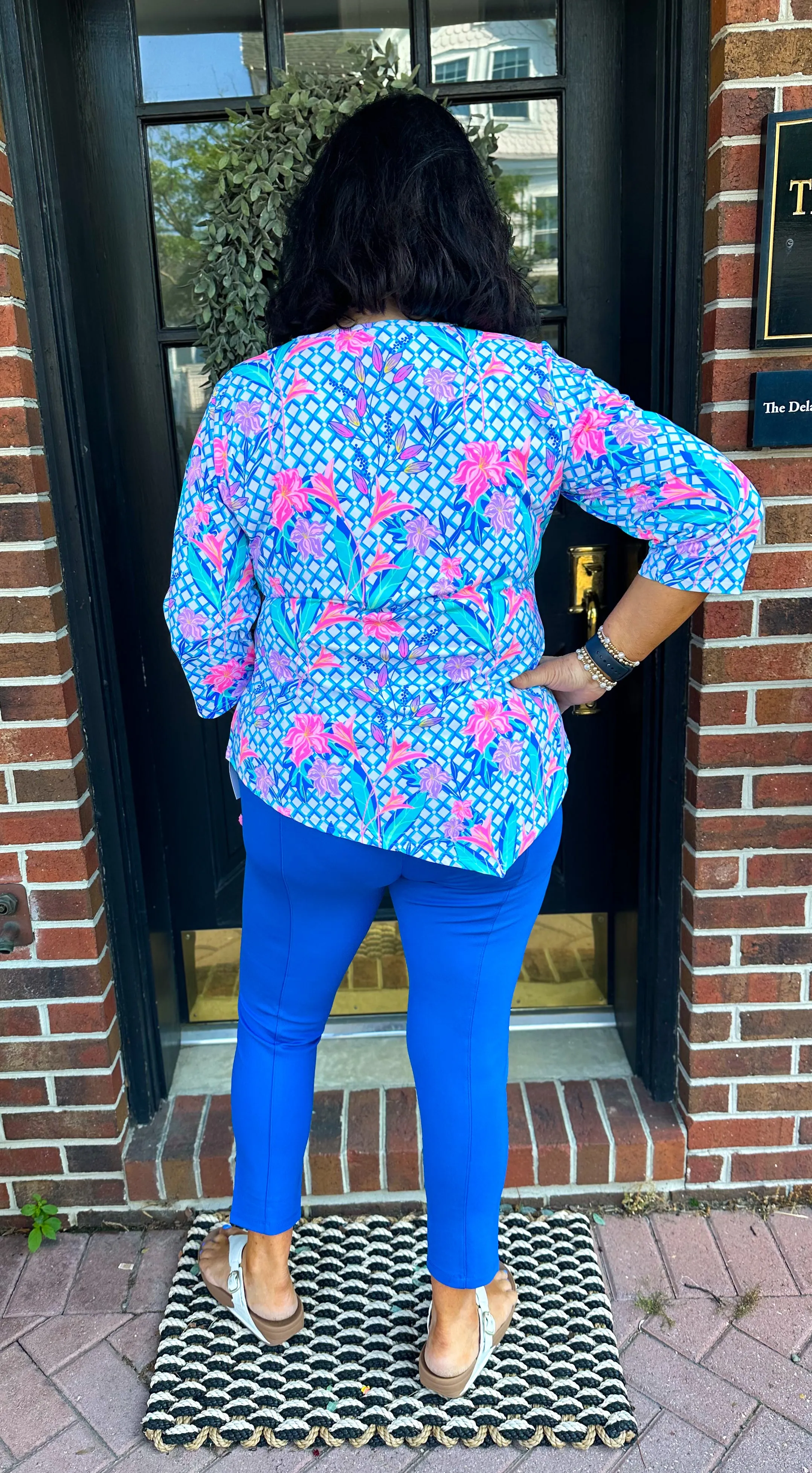 Lulu B Trellis Flower Asymmetrical S-Neck Top UPF 50 