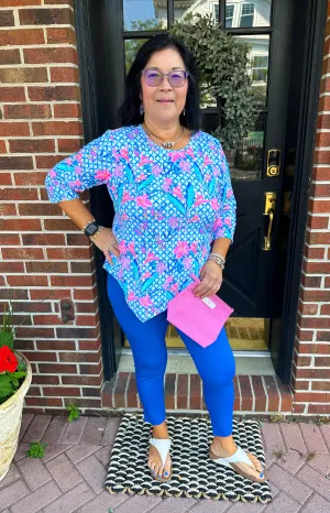 Lulu B Trellis Flower Asymmetrical S-Neck Top UPF 50 