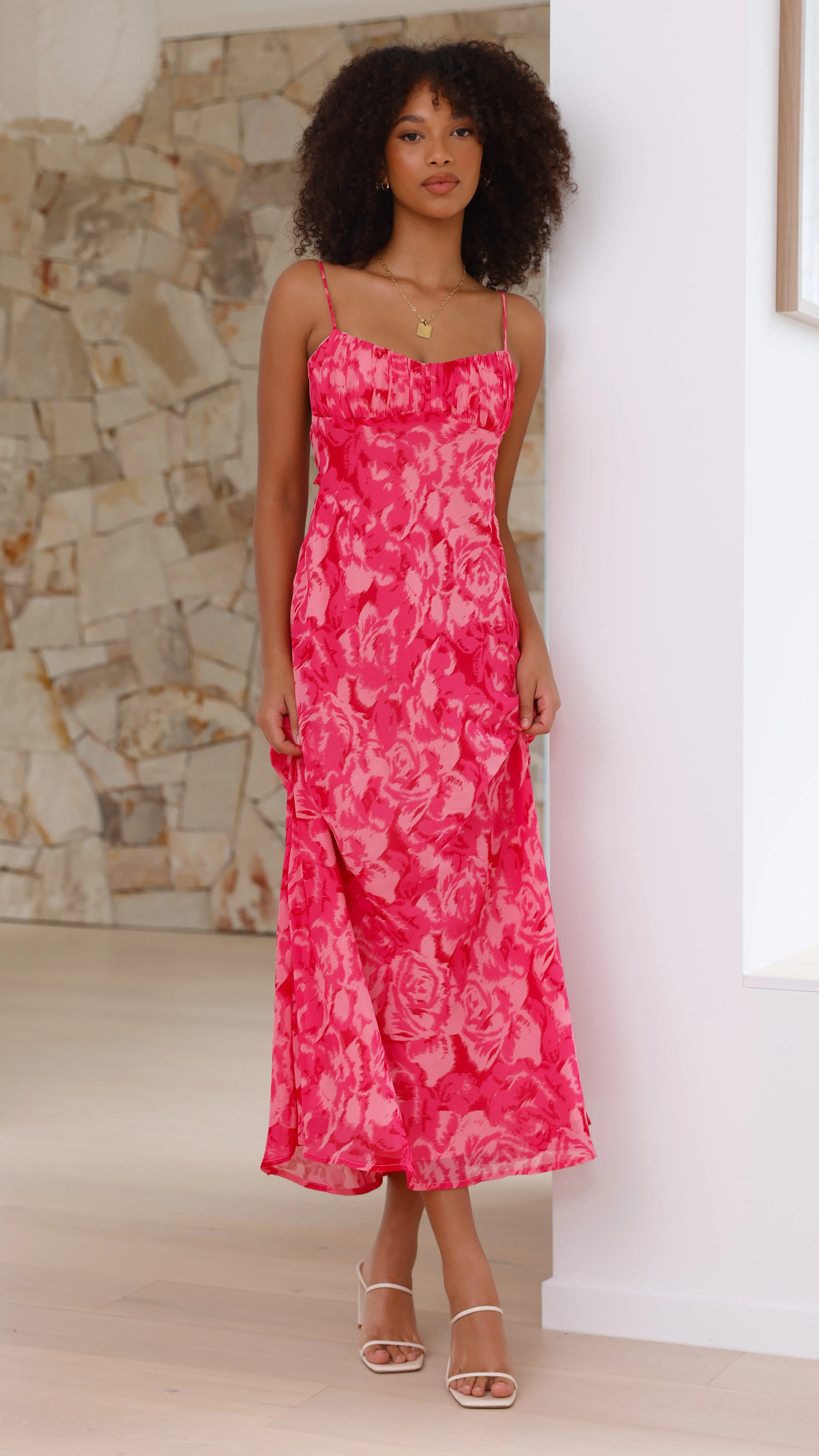 Margie Midi Dress - Pink Floral Billy J