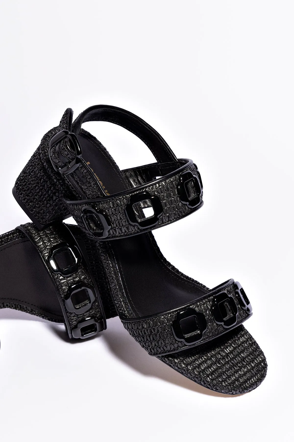 Milan Sandal In Black Wave Raffia