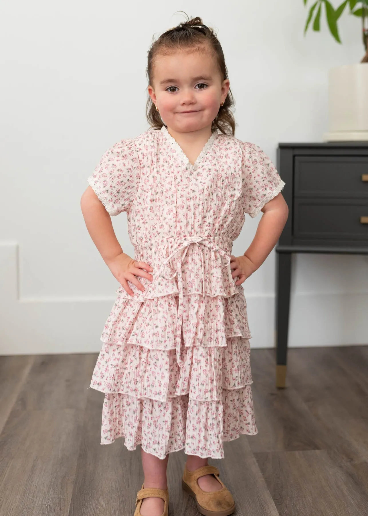 Mira Blush Rose Tiered Ruffle Little Girl Dress