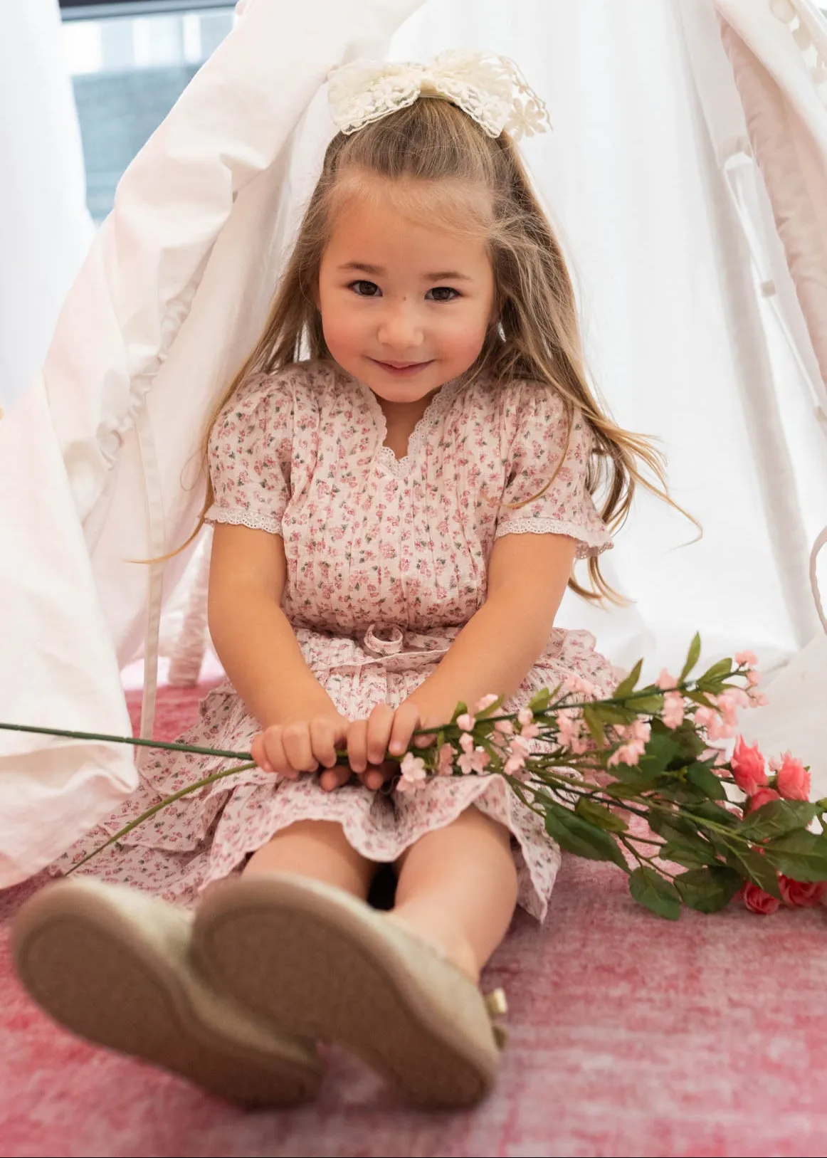 Mira Blush Rose Tiered Ruffle Little Girl Dress
