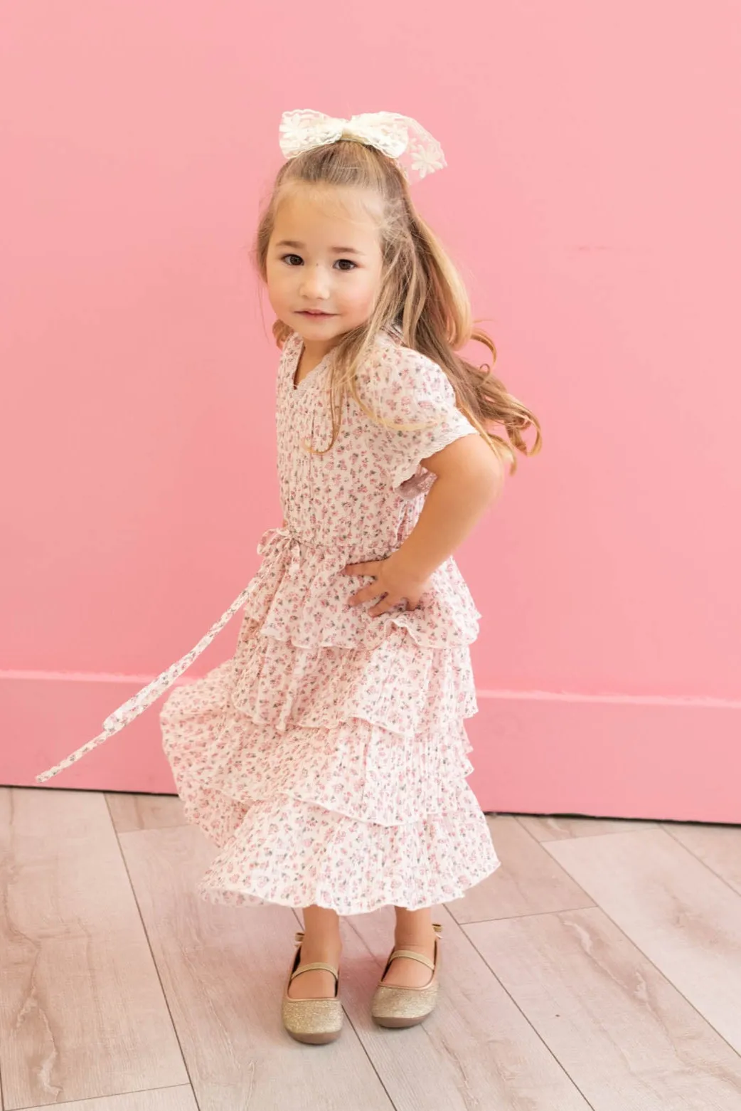 Mira Blush Rose Tiered Ruffle Little Girl Dress