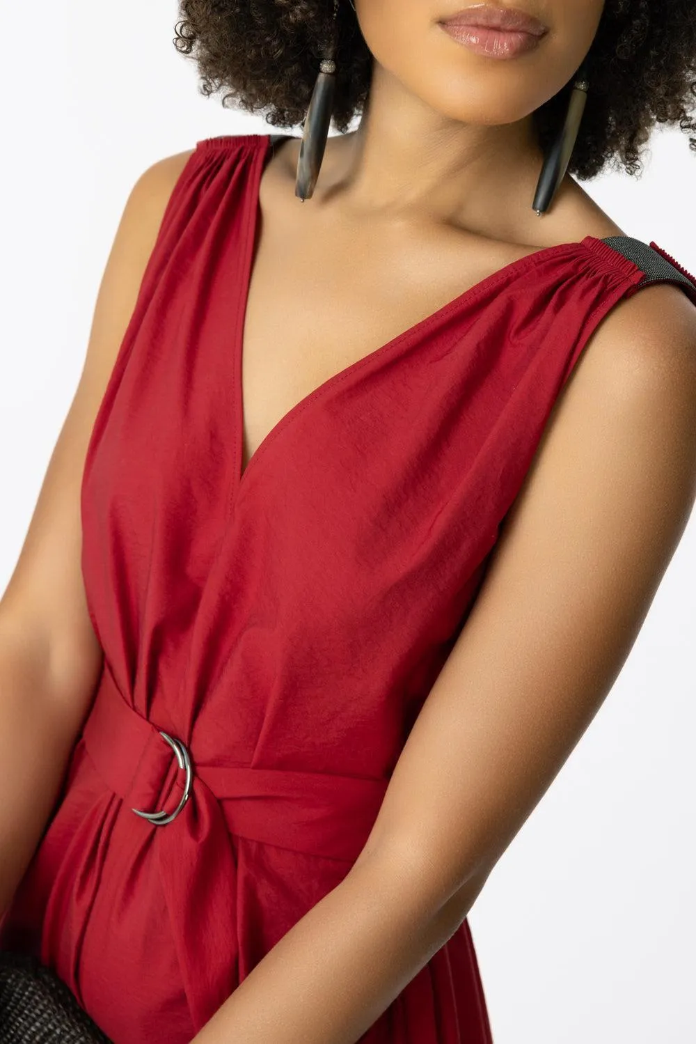 Monili Shoulder Maxi Dress - Red