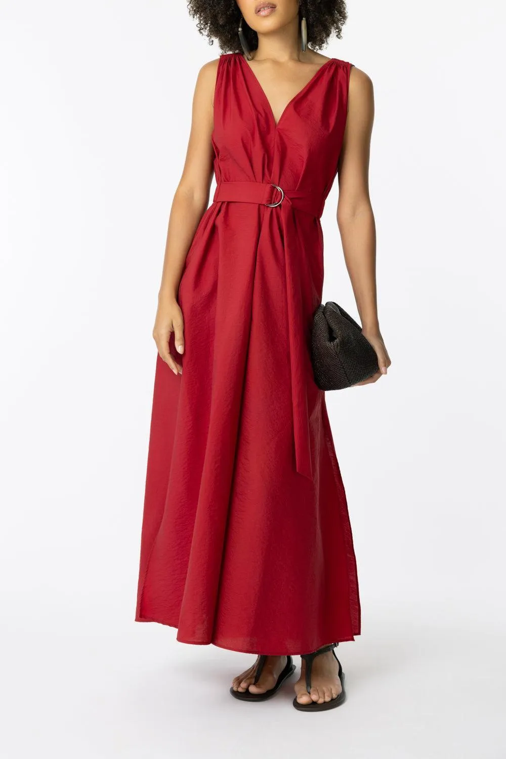 Monili Shoulder Maxi Dress - Red