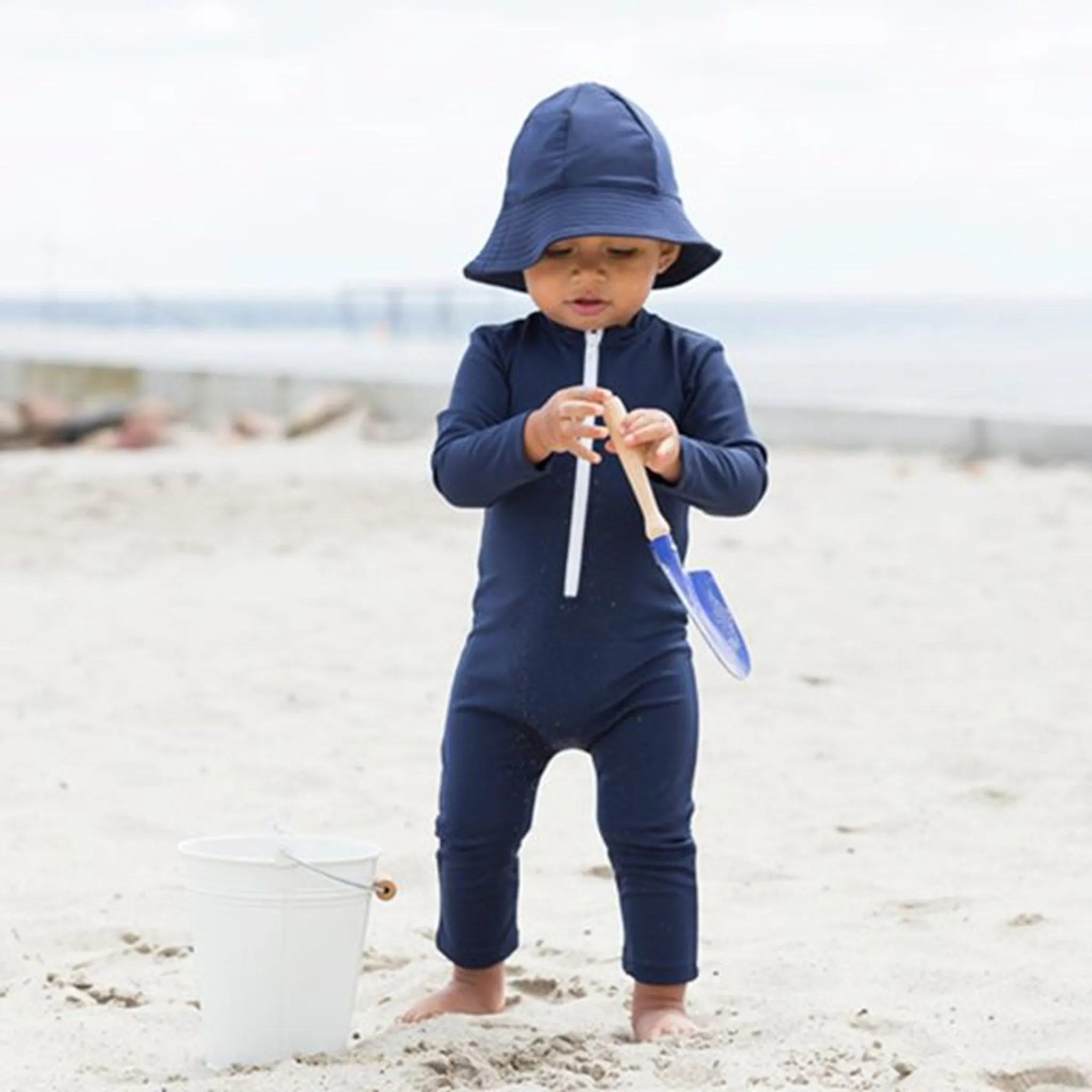 Petit Crabe Blue Lou Star Sunsuit with Zipper
