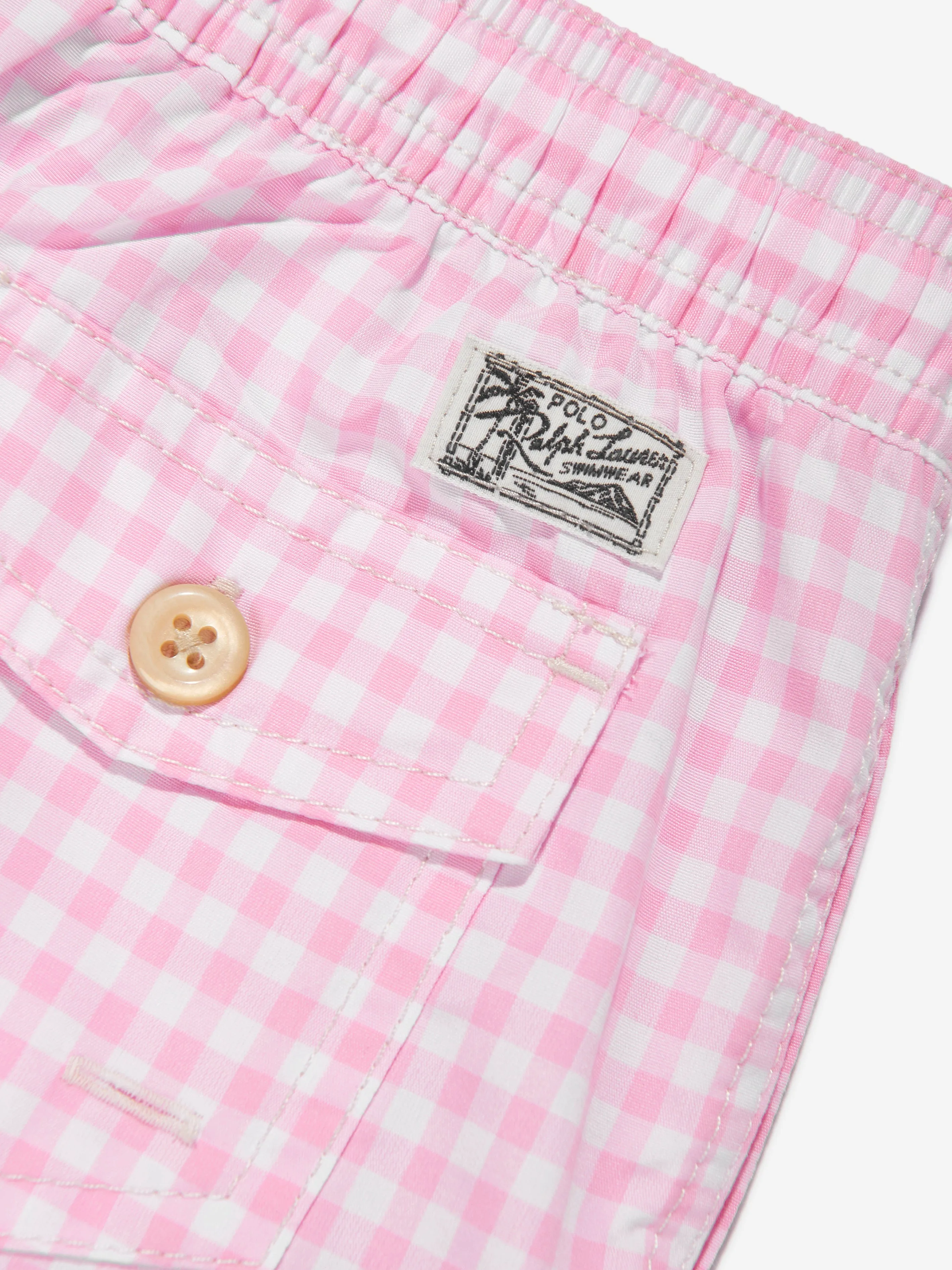 Ralph Lauren Boys Gingham Swim Shorts in Pink