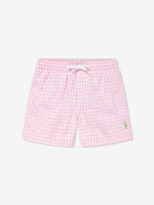 Ralph Lauren Boys Gingham Swim Shorts in Pink