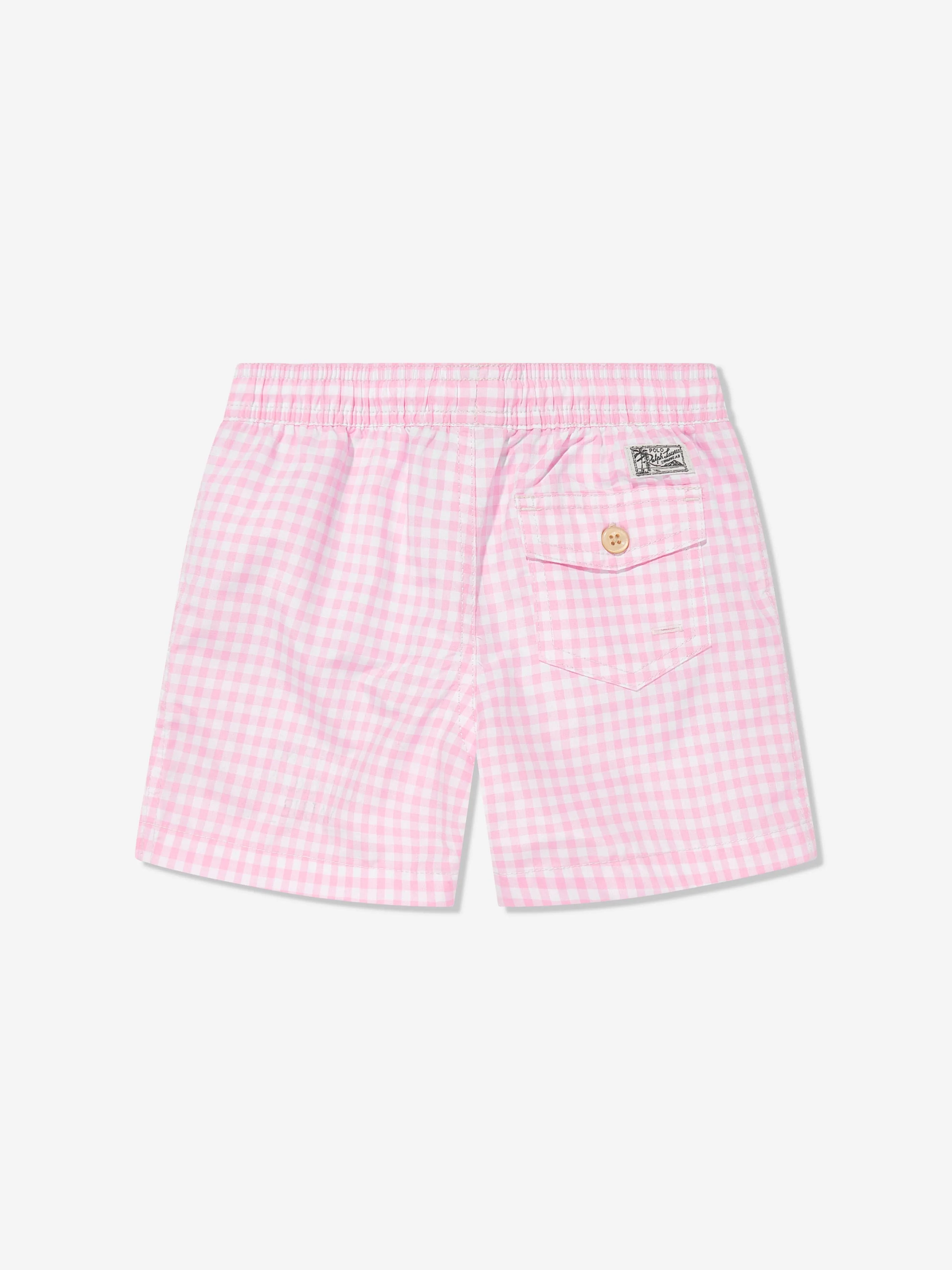Ralph Lauren Boys Gingham Swim Shorts in Pink