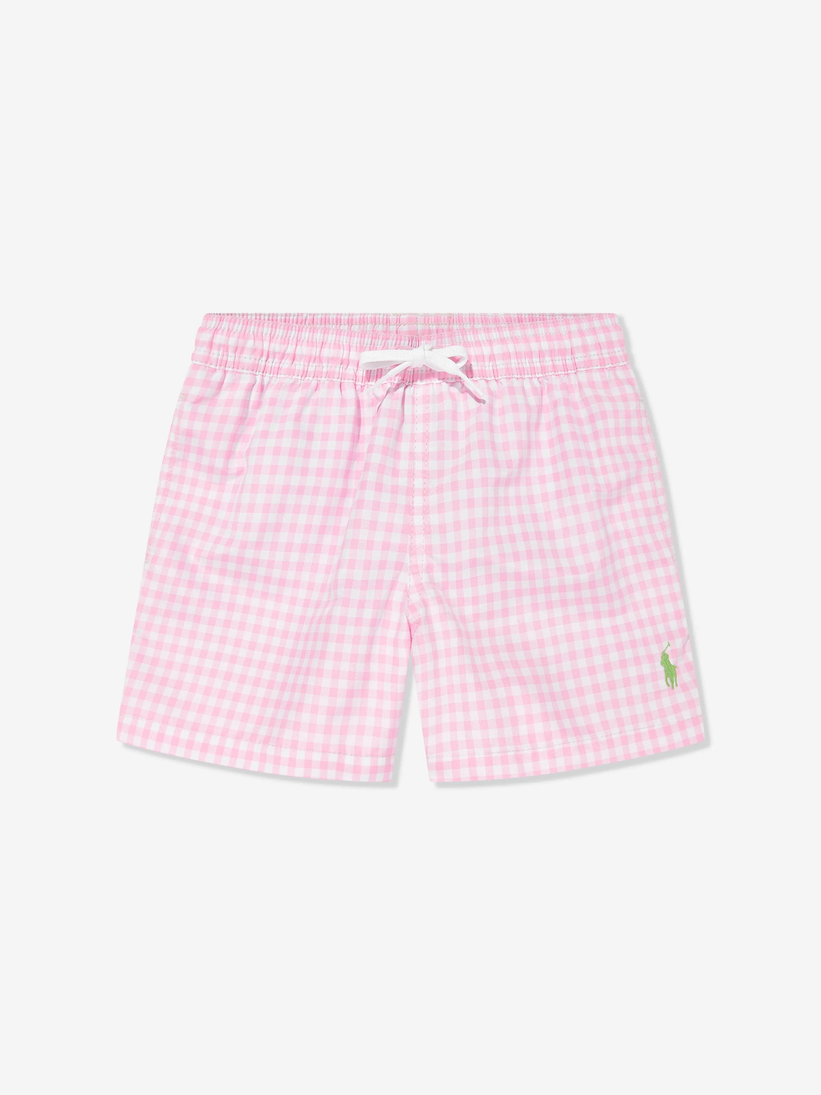 Ralph Lauren Boys Gingham Swim Shorts in Pink