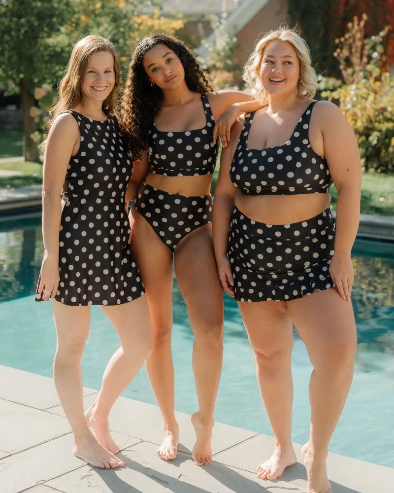 Retro Dot Boat-Neck Swim Dress