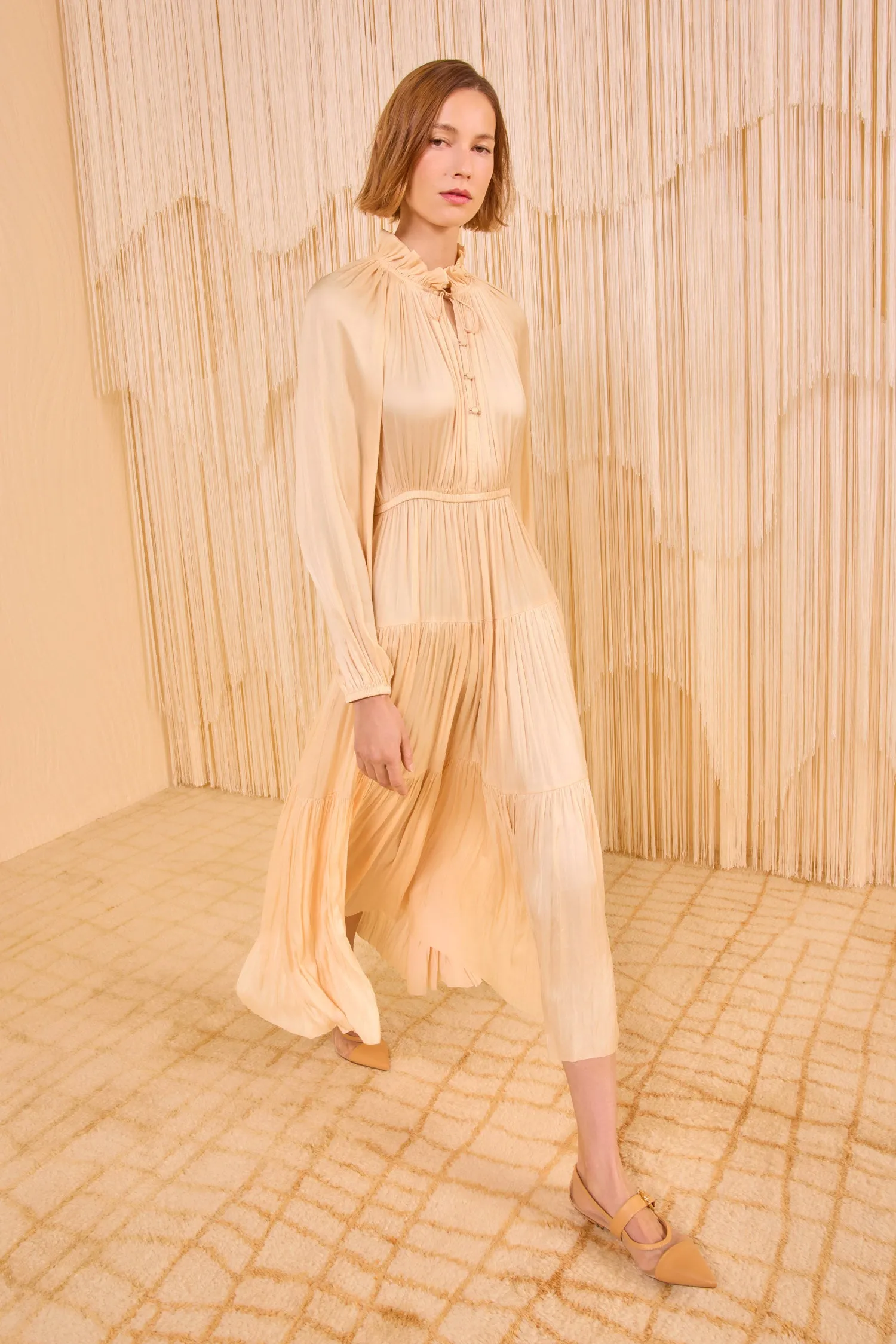 Riley Long Sleeve Midi Dress - Pearlescent Ulla Johnson