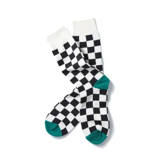 RoToTo Checkerboard Sock Ivory / Black Green