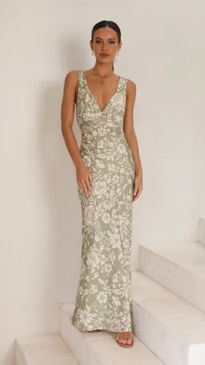 Rubie Maxi Dress - Green Floral Billy J