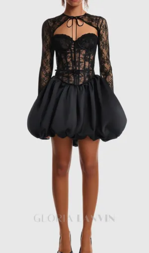 sally lace puffball mini dress in black Gloria Lanvin