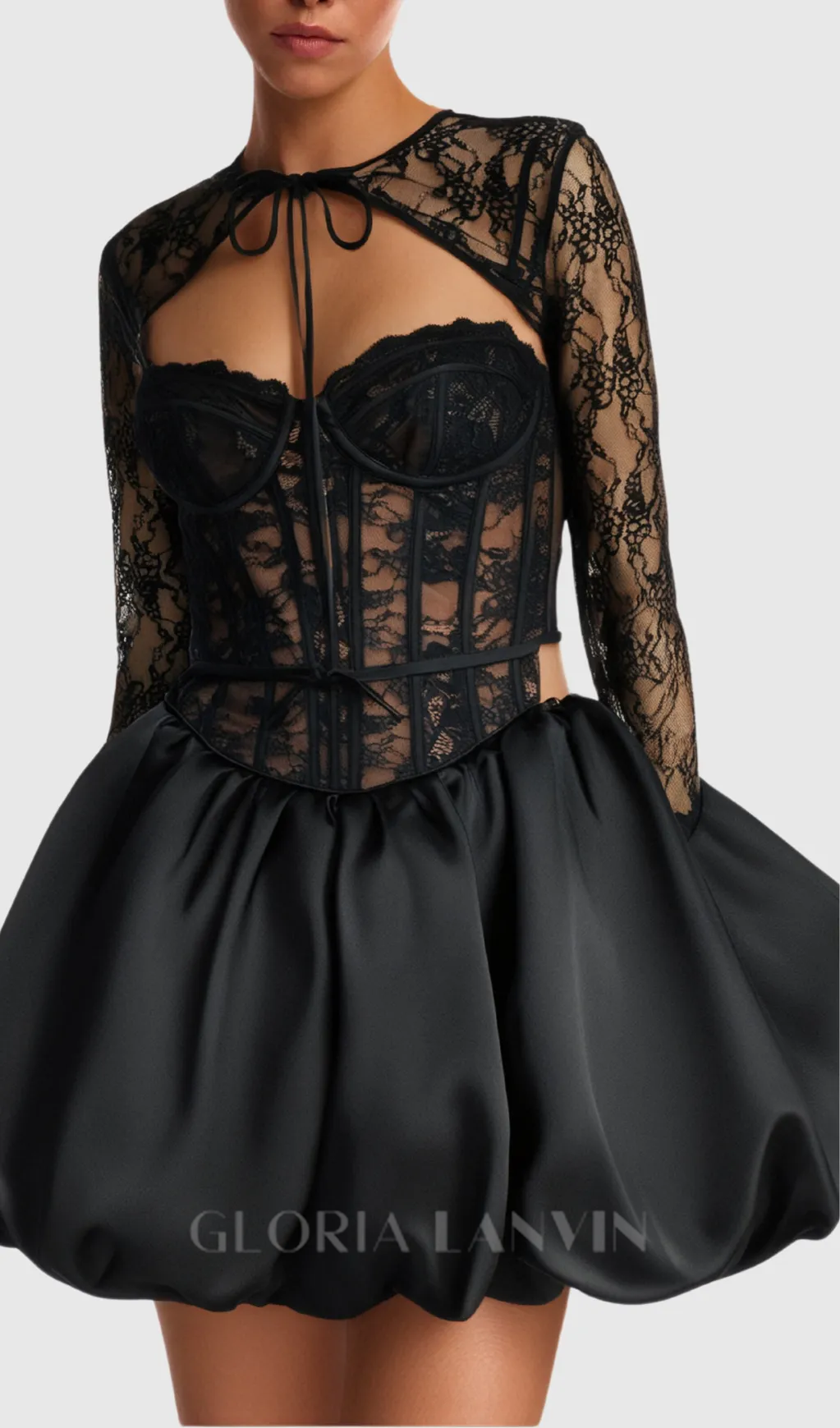 sally lace puffball mini dress in black Gloria Lanvin