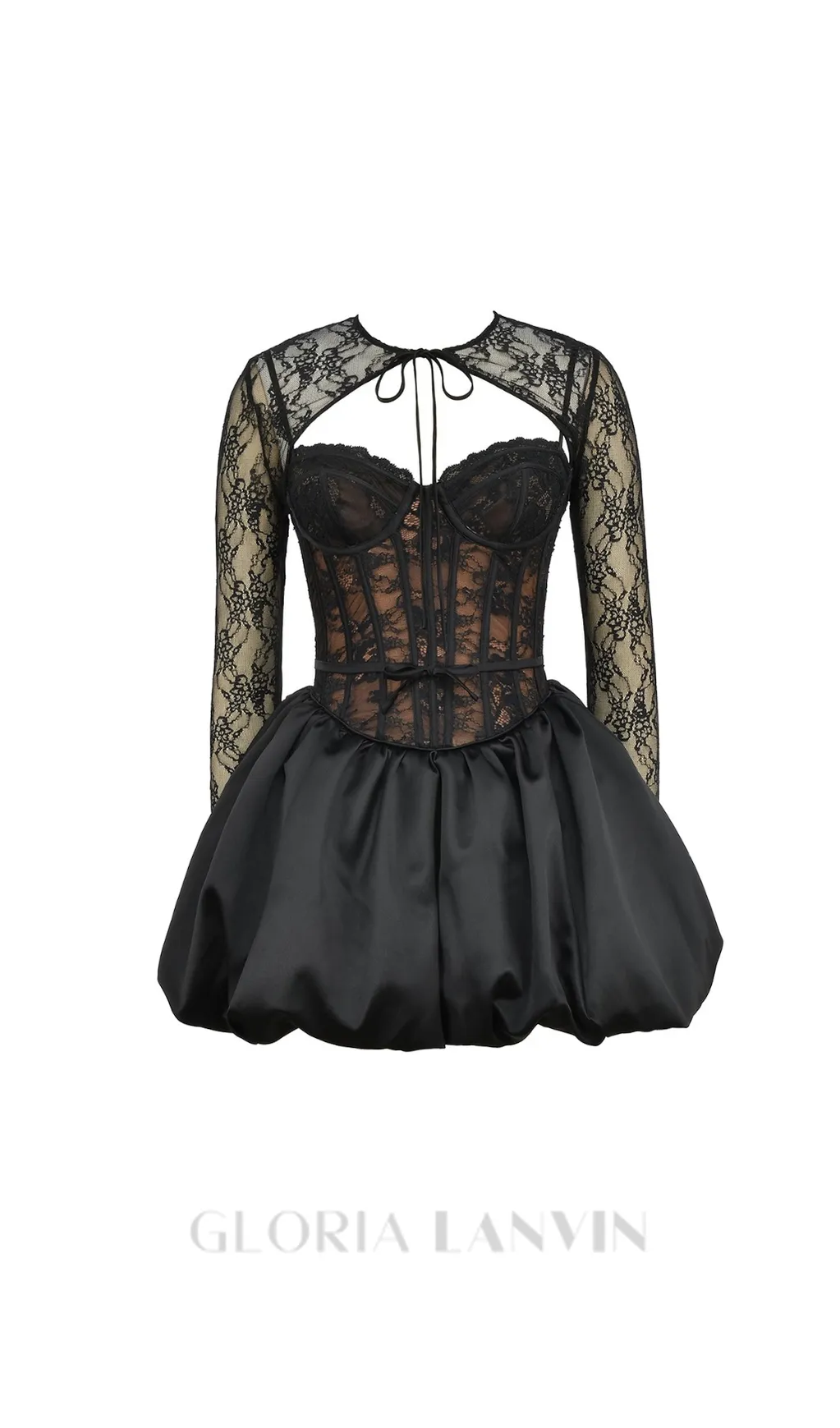 sally lace puffball mini dress in black Gloria Lanvin