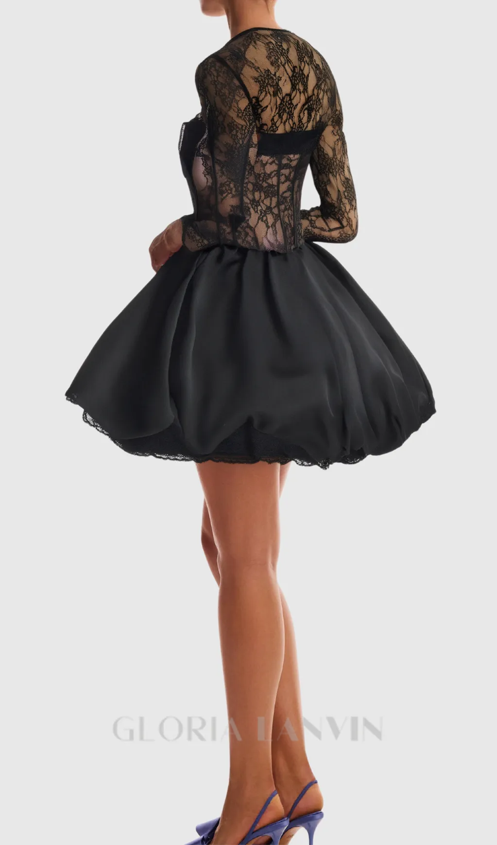 sally lace puffball mini dress in black Gloria Lanvin