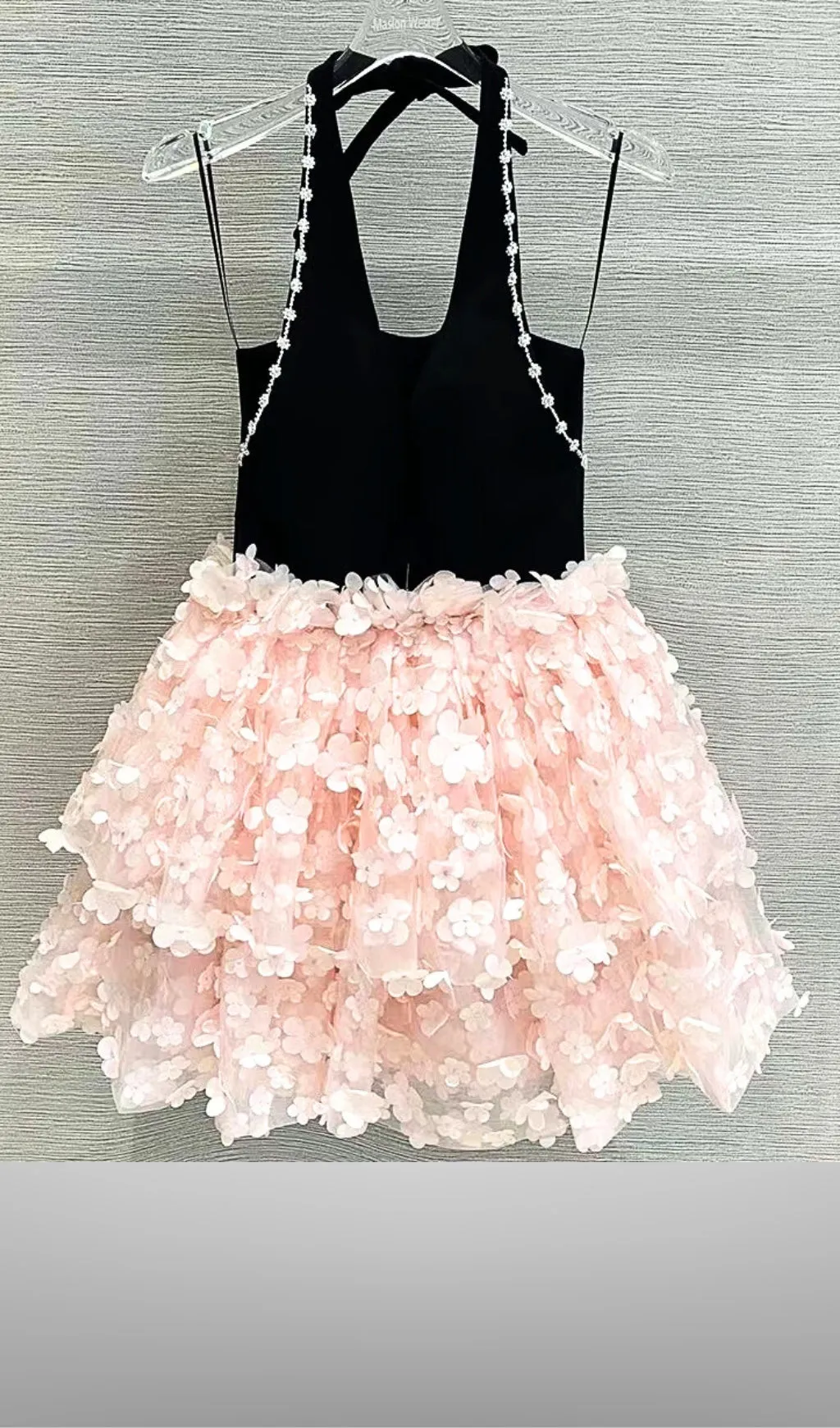 SLEEVELESS HALTER DRESS WITH PINK FLOWERS IN BLACK Gloria Lanvin