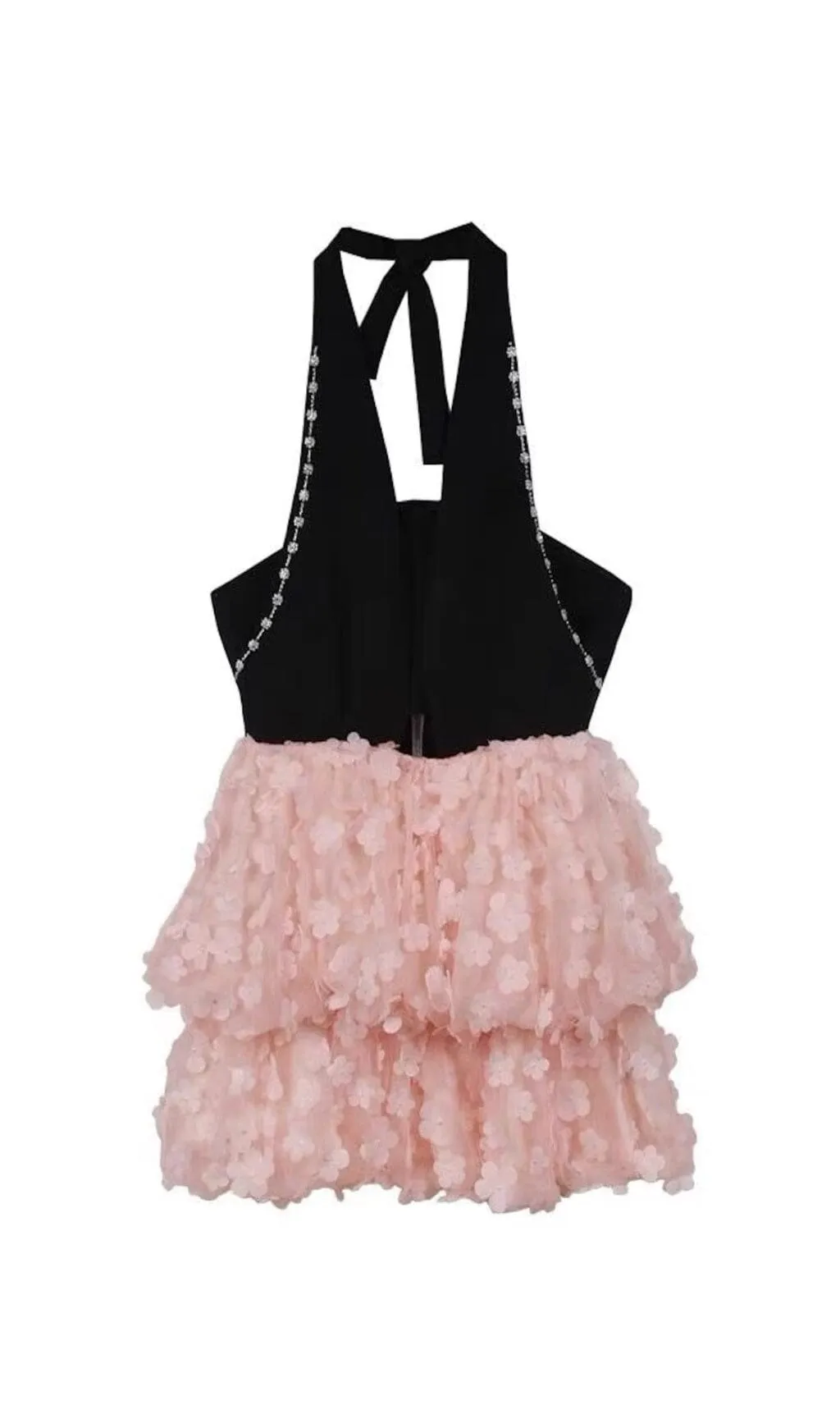 SLEEVELESS HALTER DRESS WITH PINK FLOWERS IN BLACK Gloria Lanvin