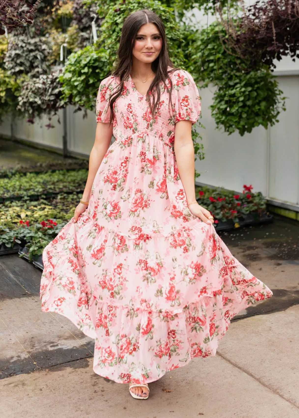 Stacy Pink Floral Smocked Dress