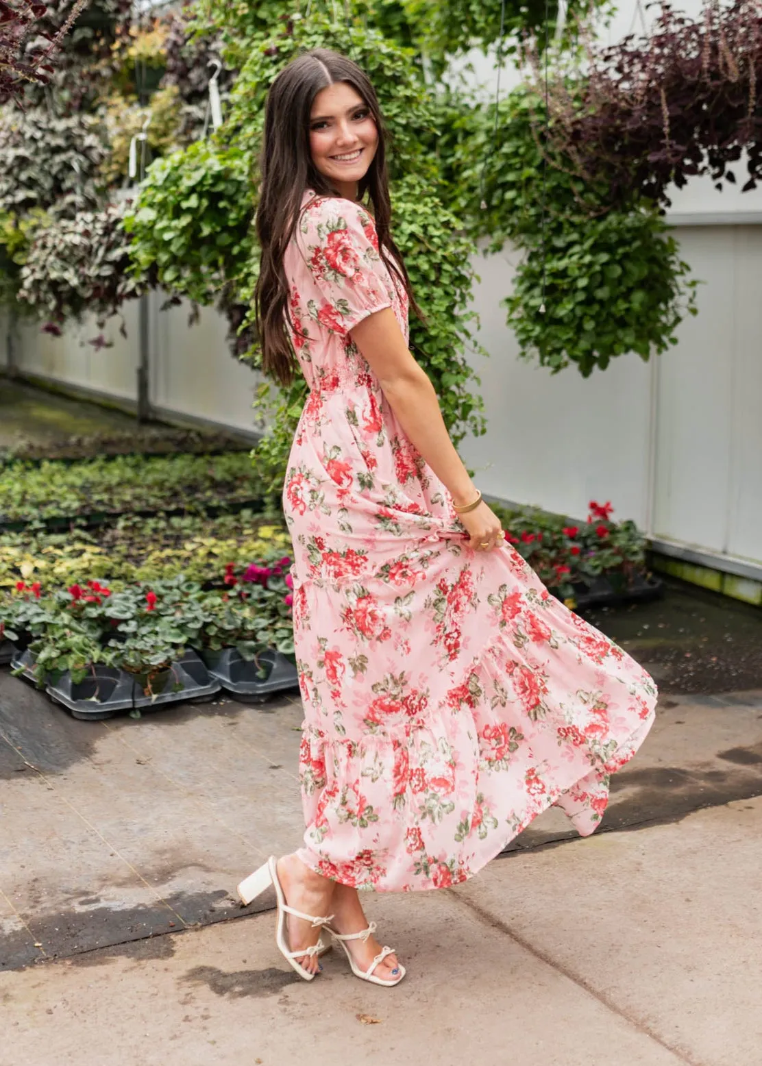 Stacy Pink Floral Smocked Dress