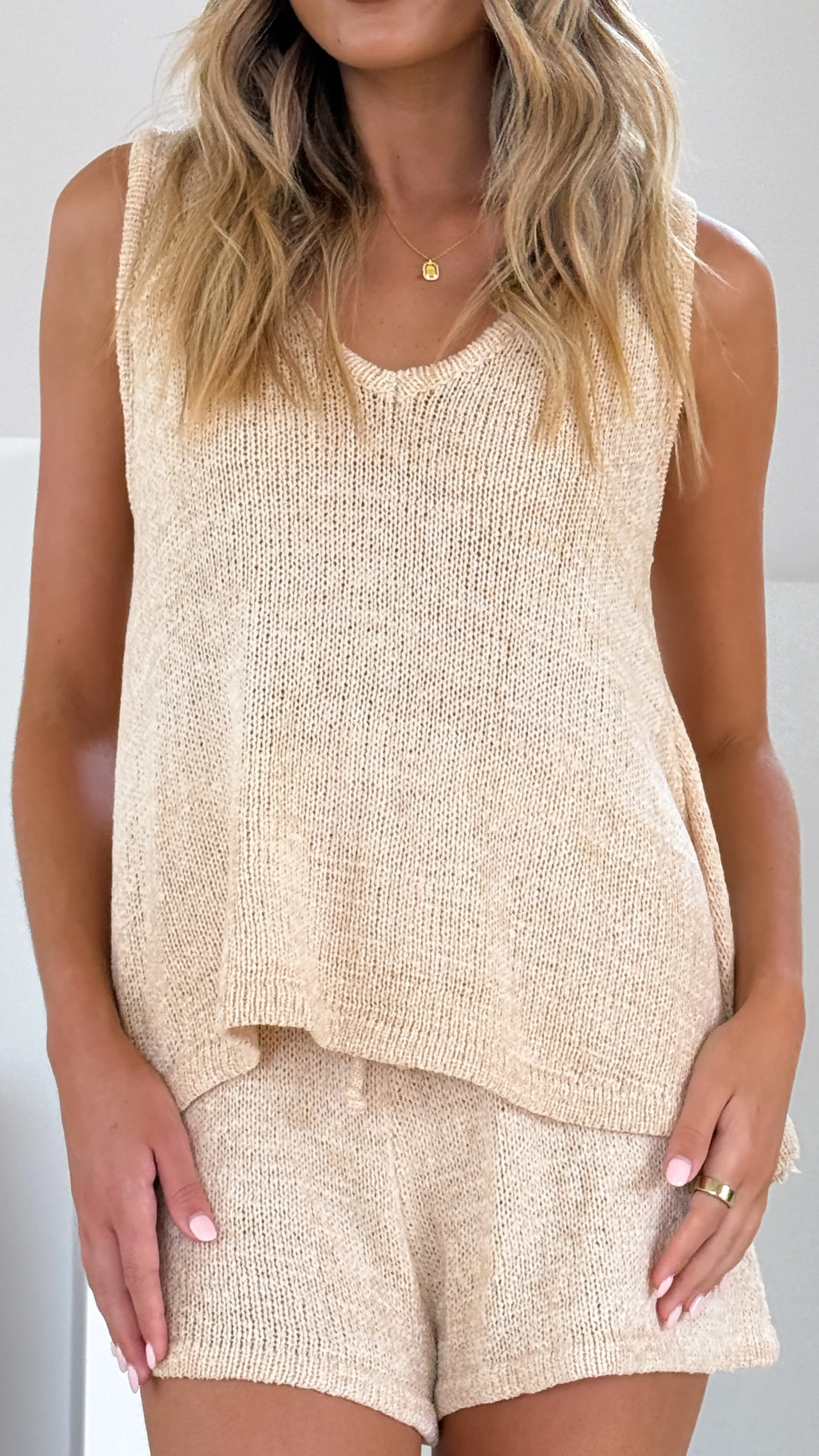 Summer Knit Top and Shorts Set - Natural Billy J