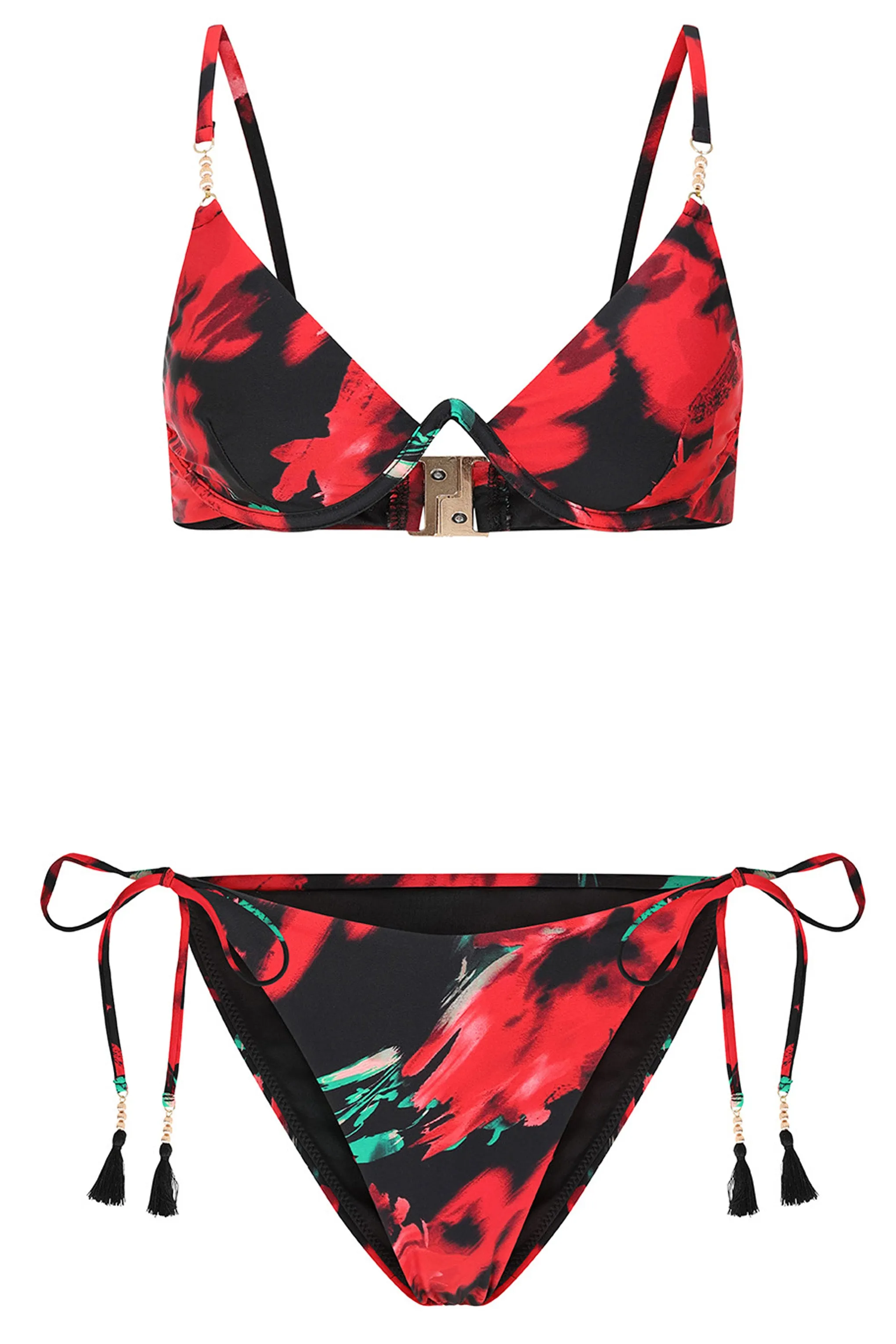 Sweep | Multi Print Beaded String Bikini Bottoms Club L London