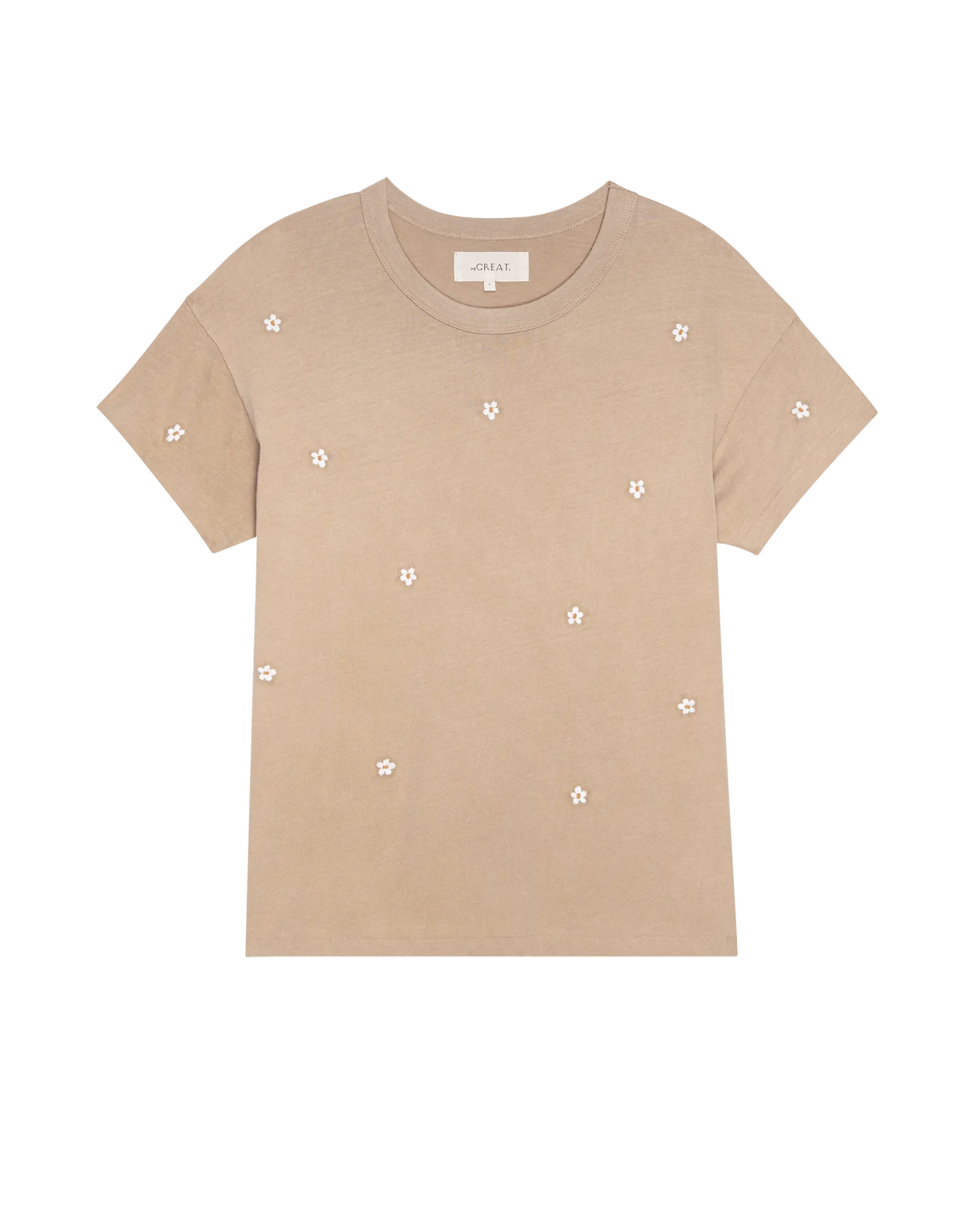 The Boxy Crew. Embroidered -- Khaki with Daisy Embroidery The Great