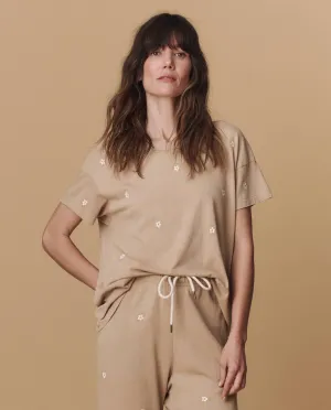 The Boxy Crew. Embroidered -- Khaki with Daisy Embroidery The Great