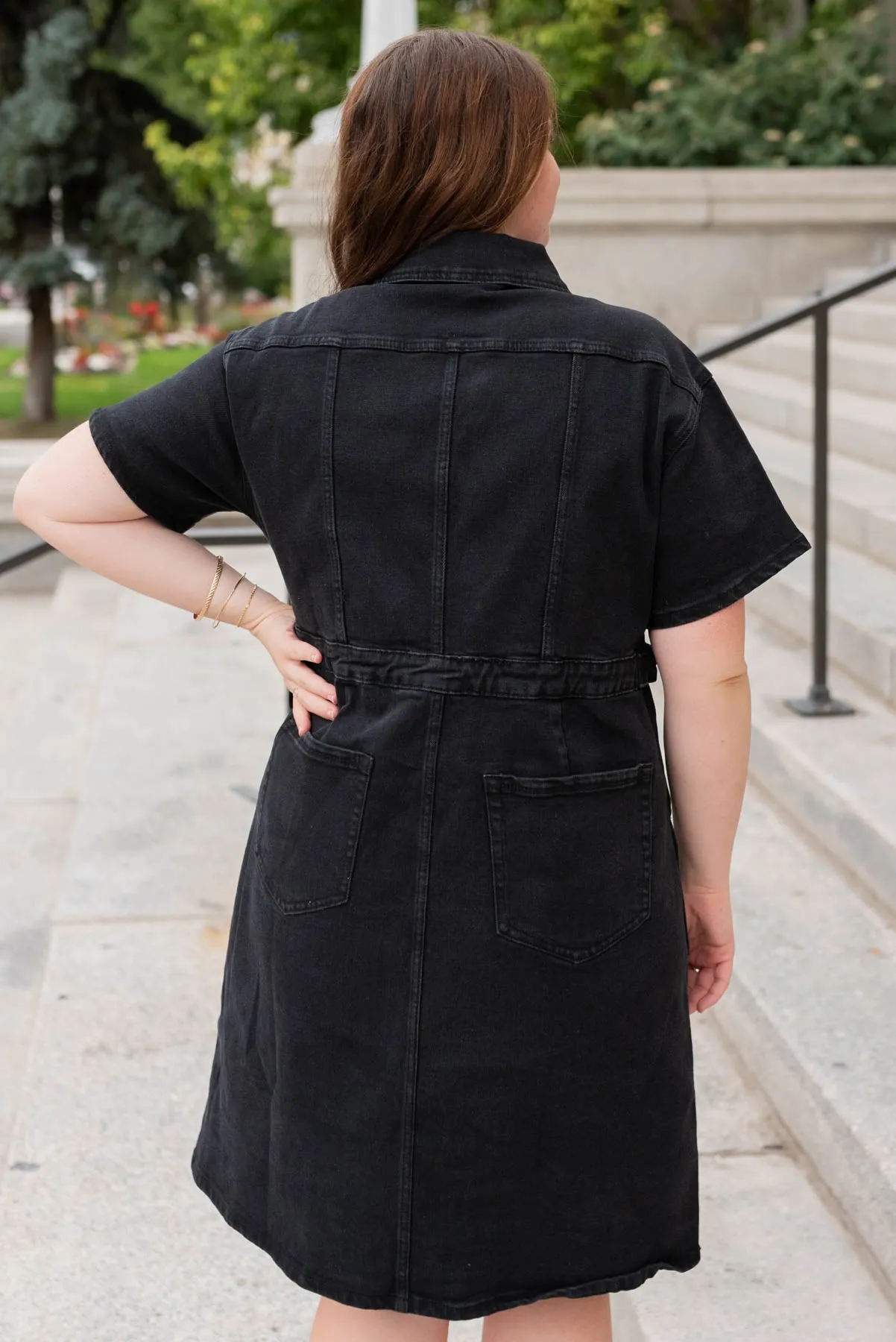 Vienna Black Denim Zipper Dress