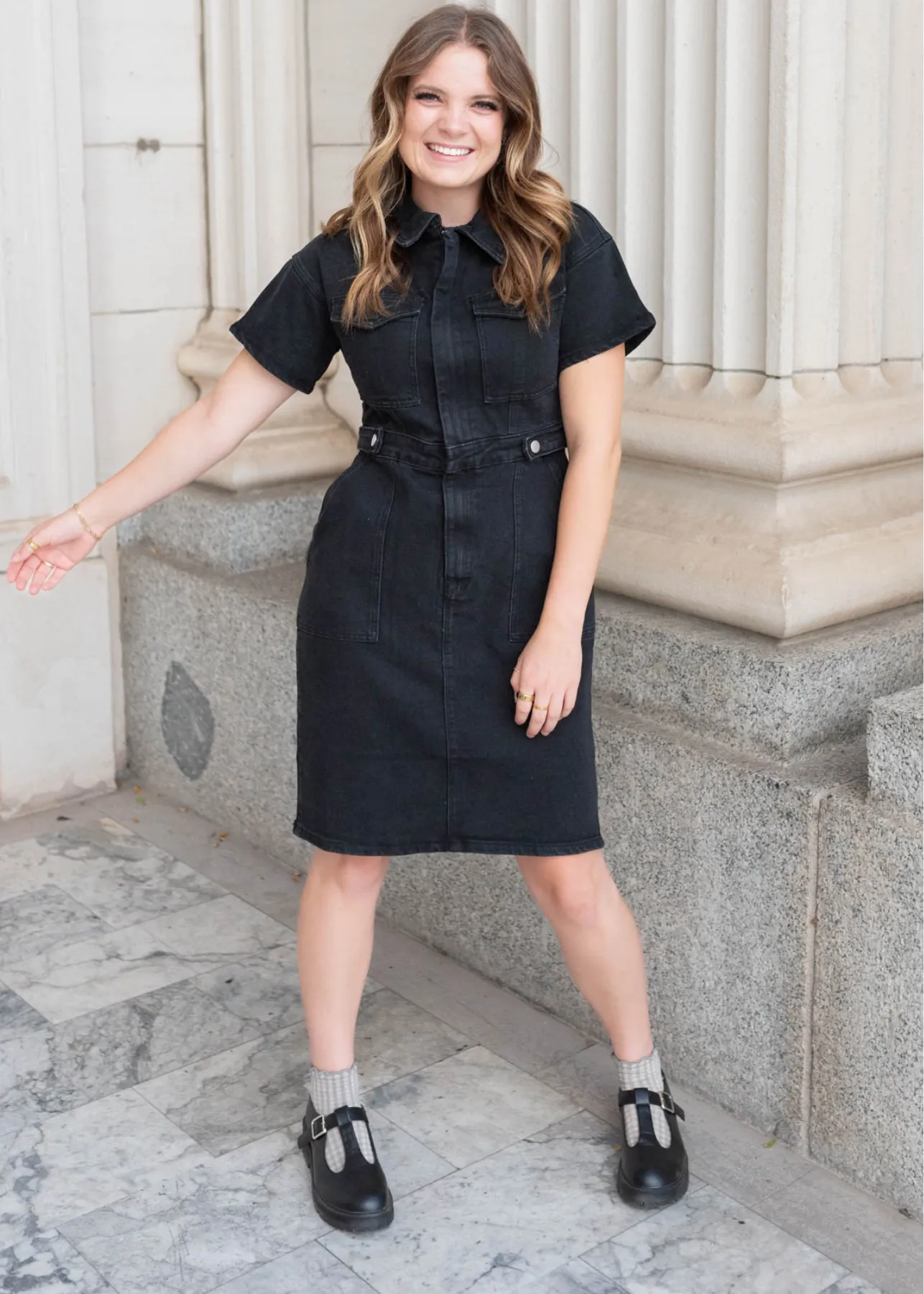 Vienna Black Denim Zipper Dress