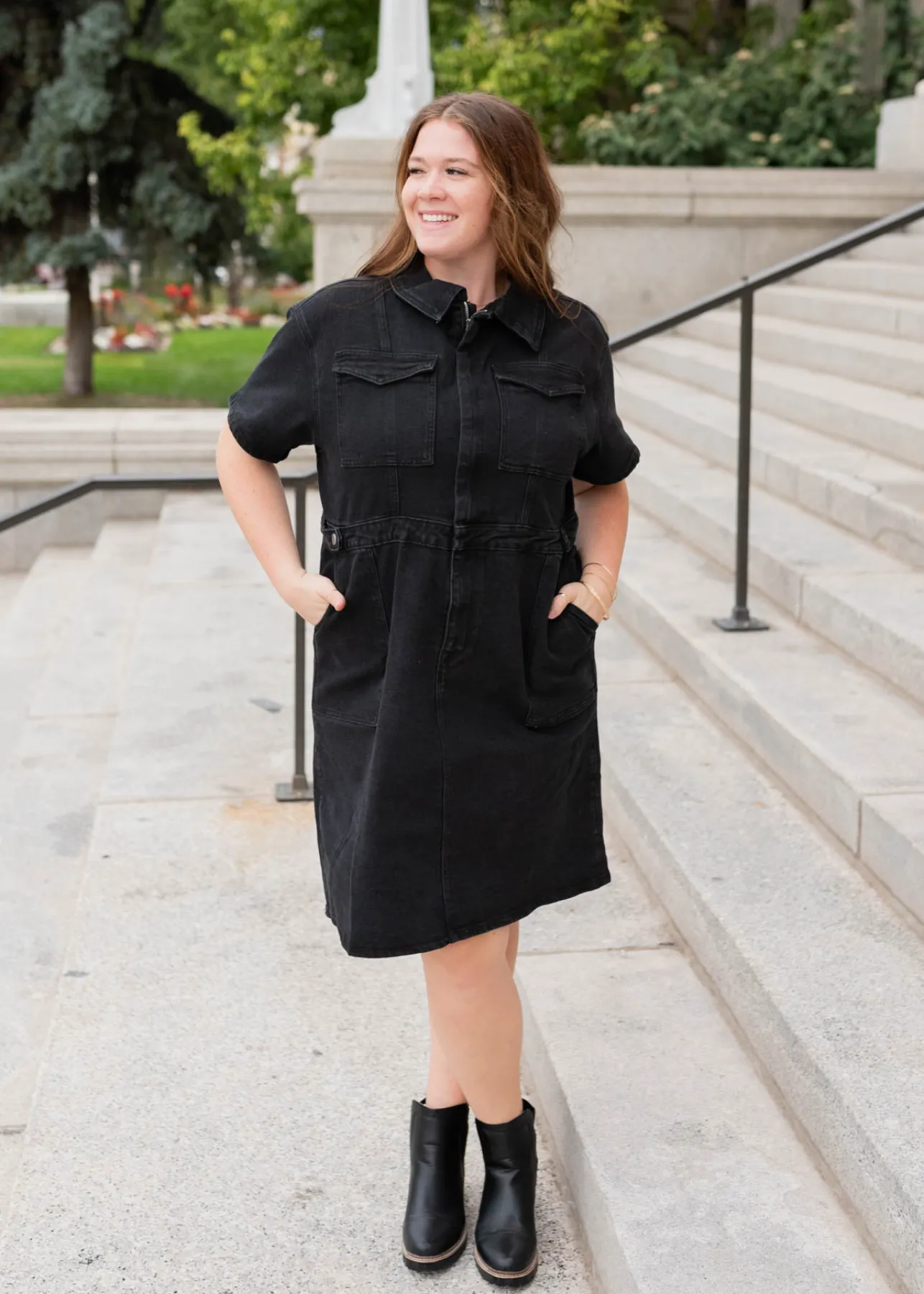 Vienna Black Denim Zipper Dress