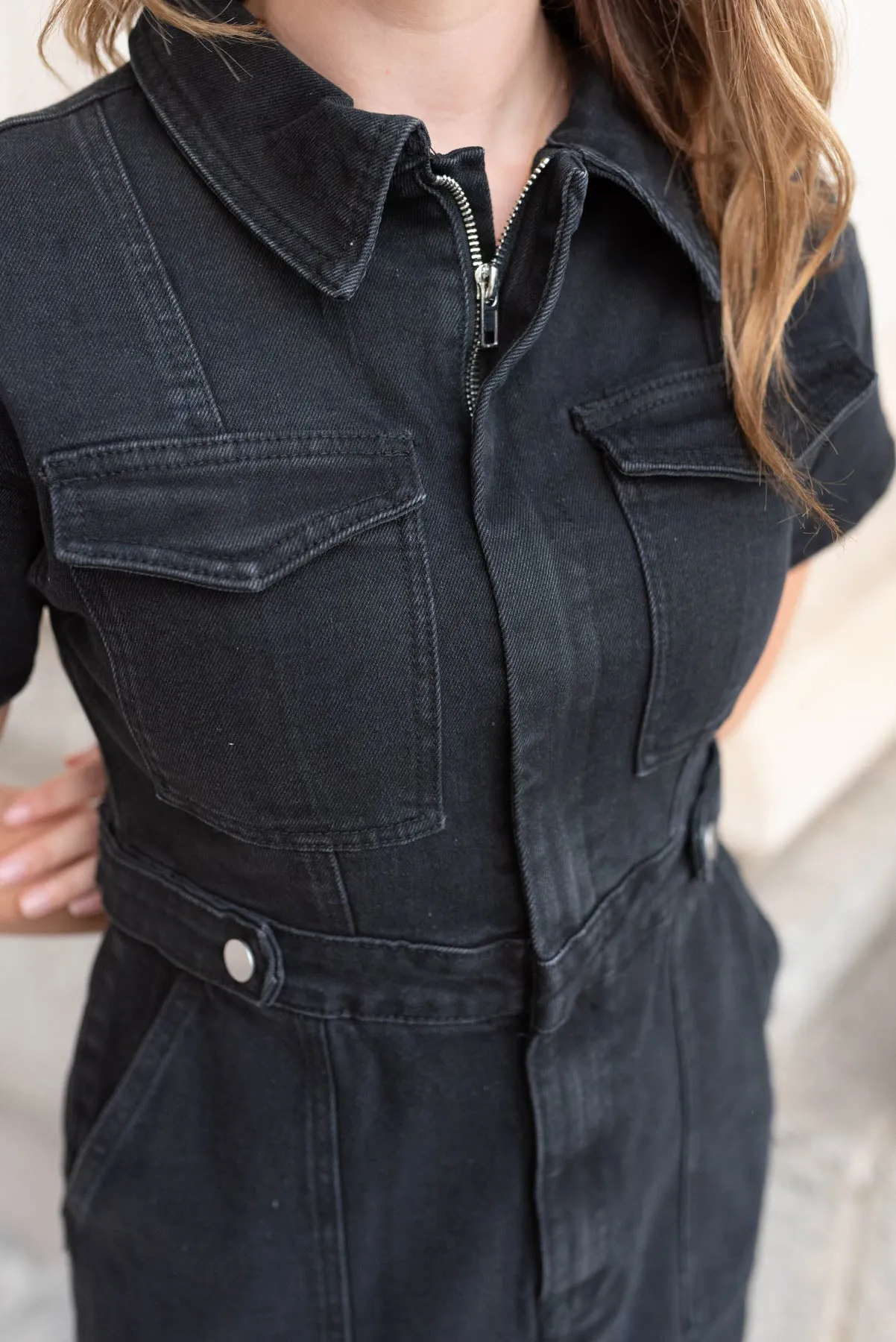 Vienna Black Denim Zipper Dress