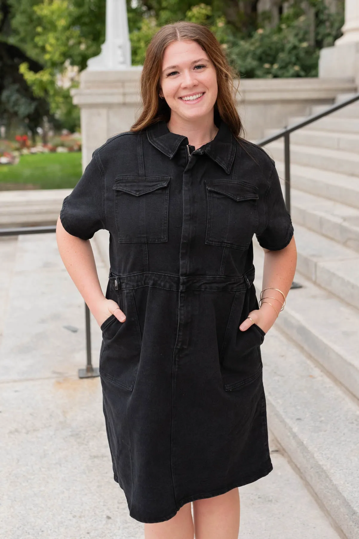 Vienna Black Denim Zipper Dress